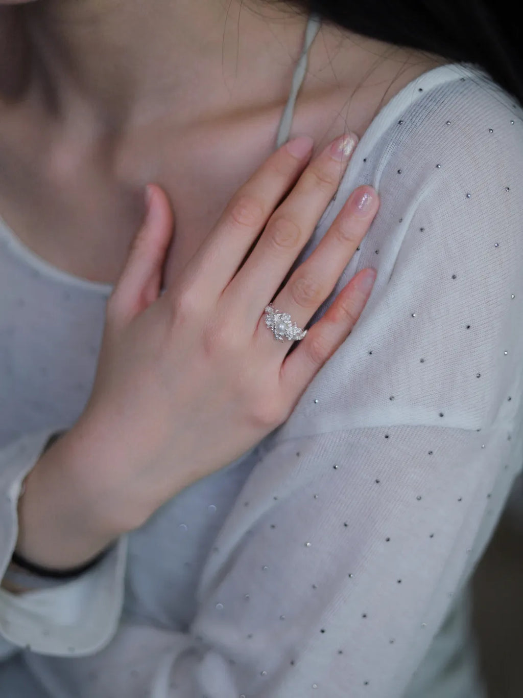 Long Cluster Flower Sterling Silver Ring | US1011DY