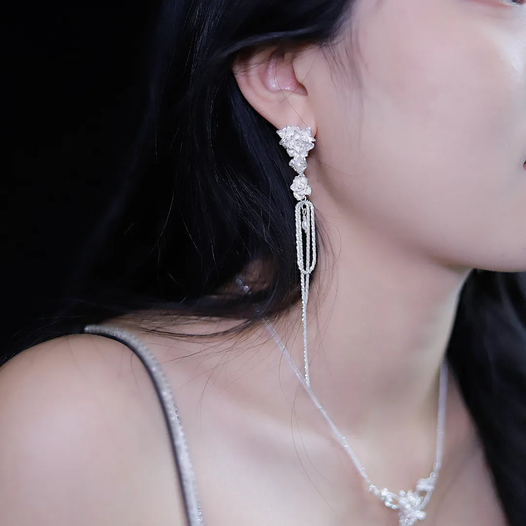 Dancing Rose Sterling Silver Earrings | US1009BX