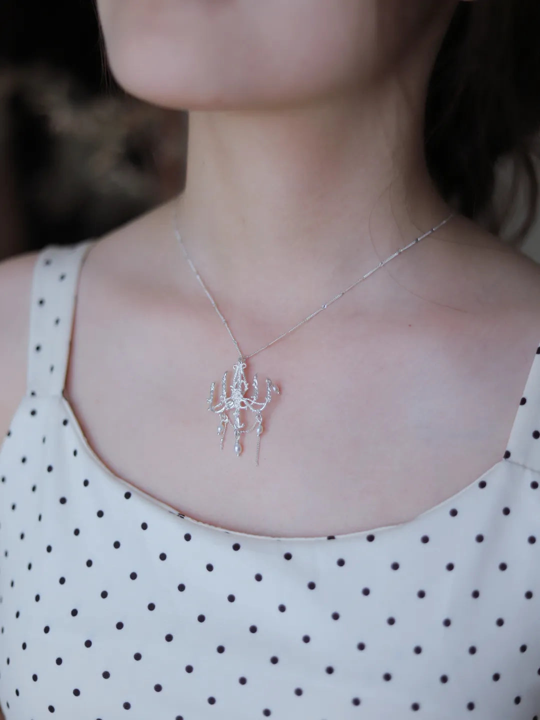 Rose Candlestick Sterling Silver Necklace | US1025BD