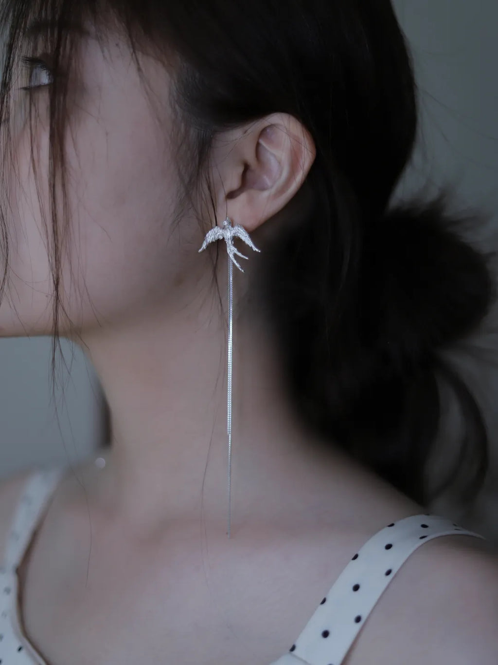 Paired Swallow Tassel Sterling Silver Earrings | US1014DW