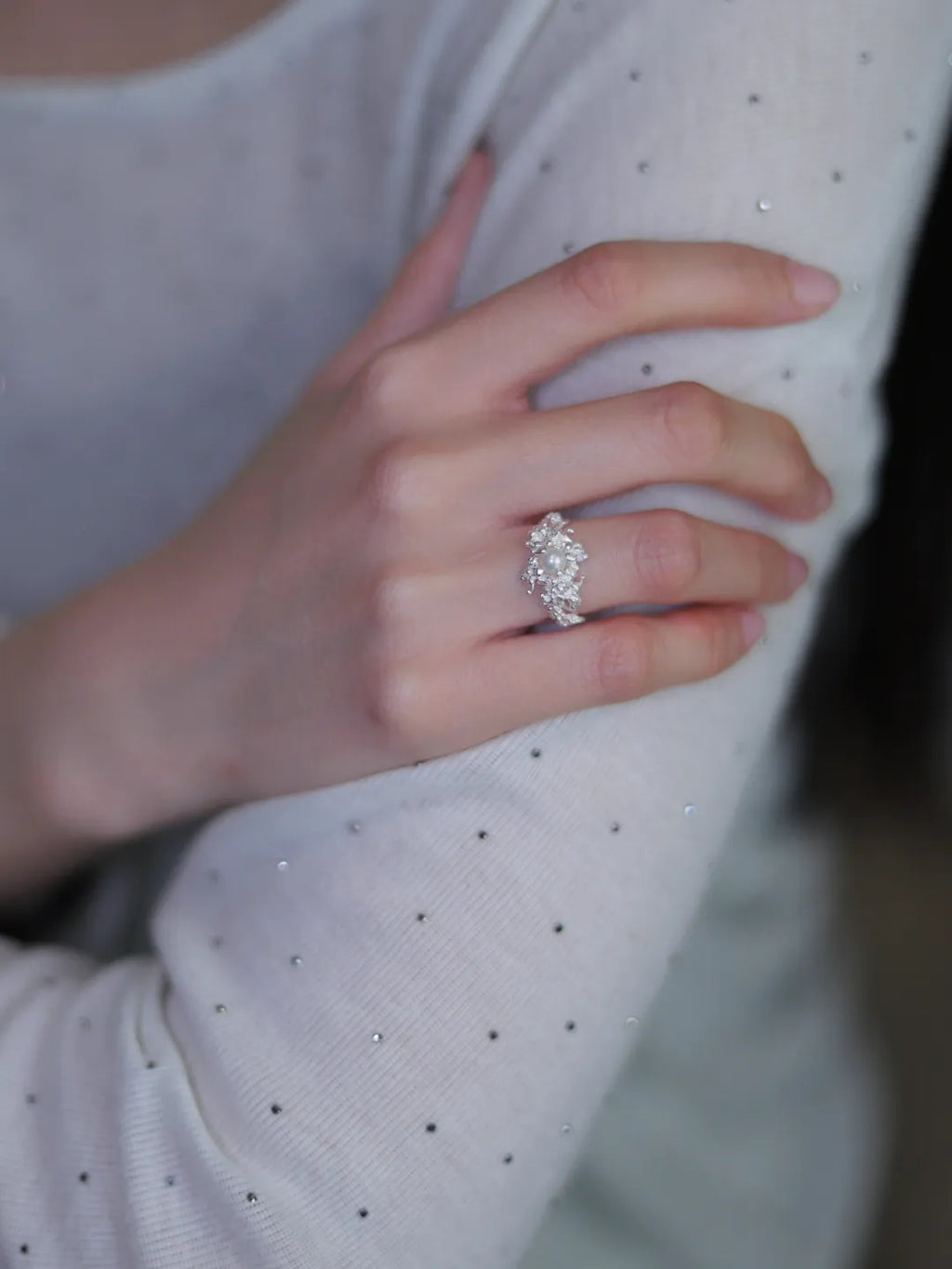 Long Cluster Flower Sterling Silver Ring | US1011DY