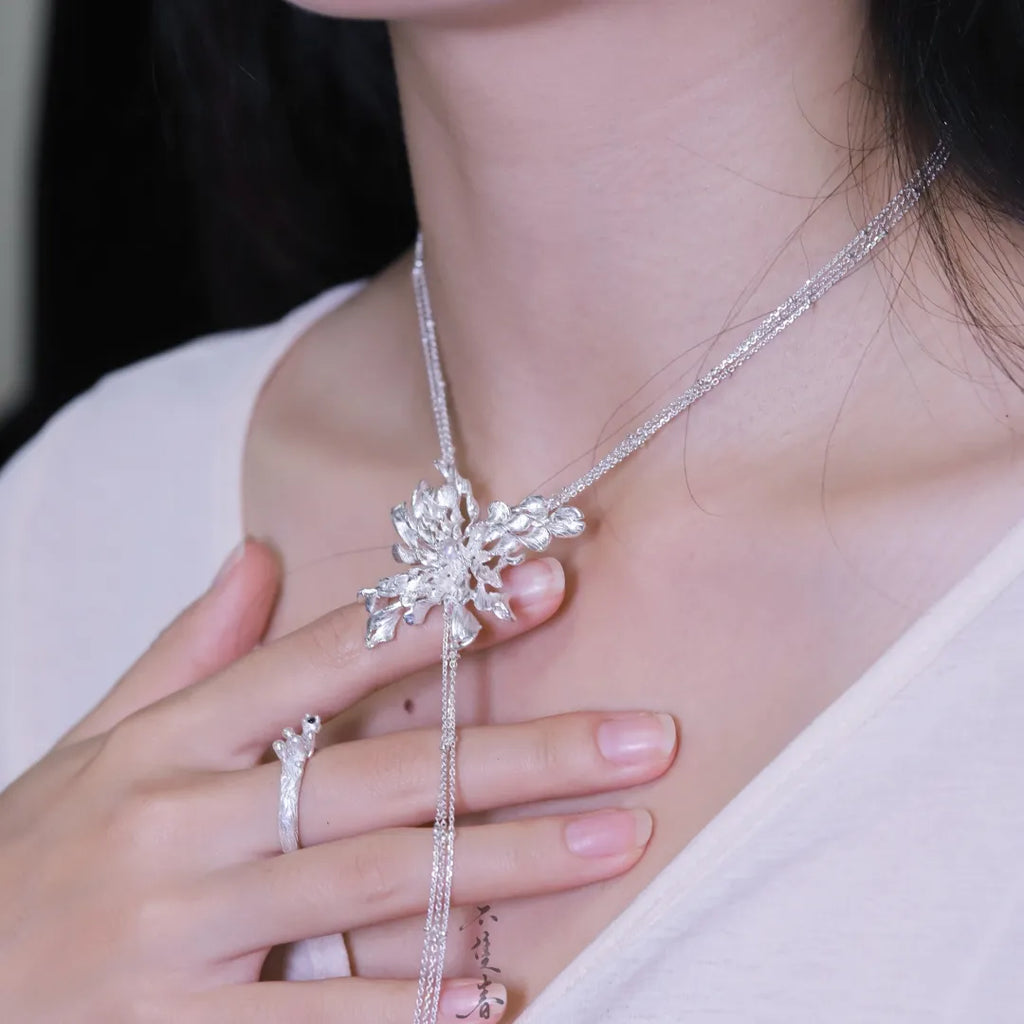 Spiral Pearl Butterfly Sterling Silver Sweater Necklace | US1026DX