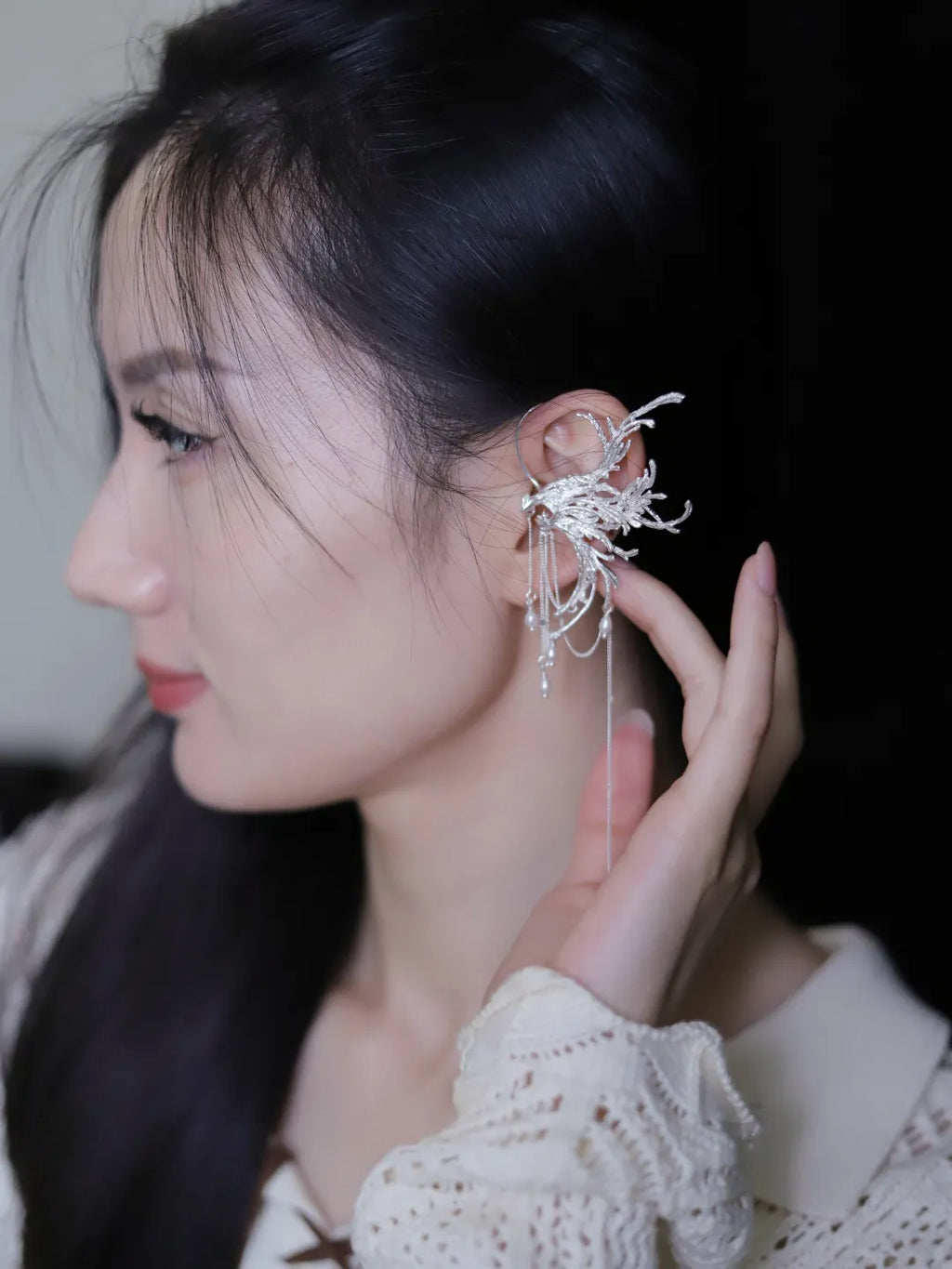 Qi Luan Bird Sterling Silver Ear Cuffs | US1028DE