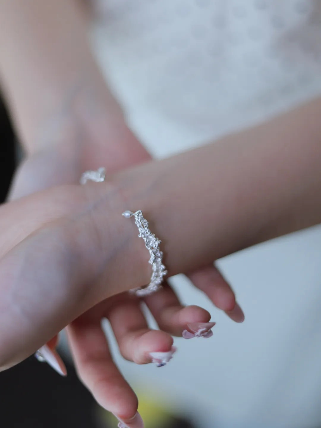 Long Cluster Flower Sterling Silver Bracelet | US1017EL