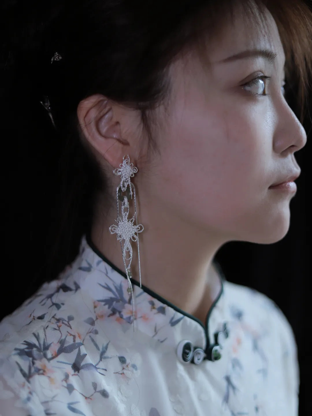 Jade Knot Flower Cluster Sterling Silver Earrings | US1008ZD