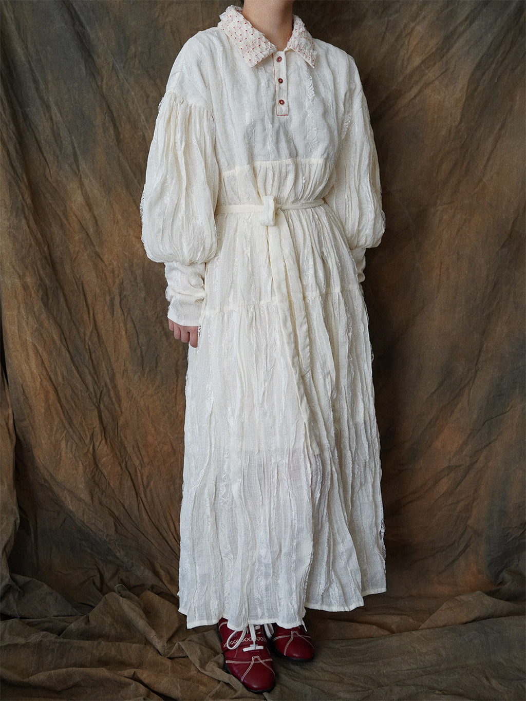 Textured Ivory Tie Dress | RL01JN