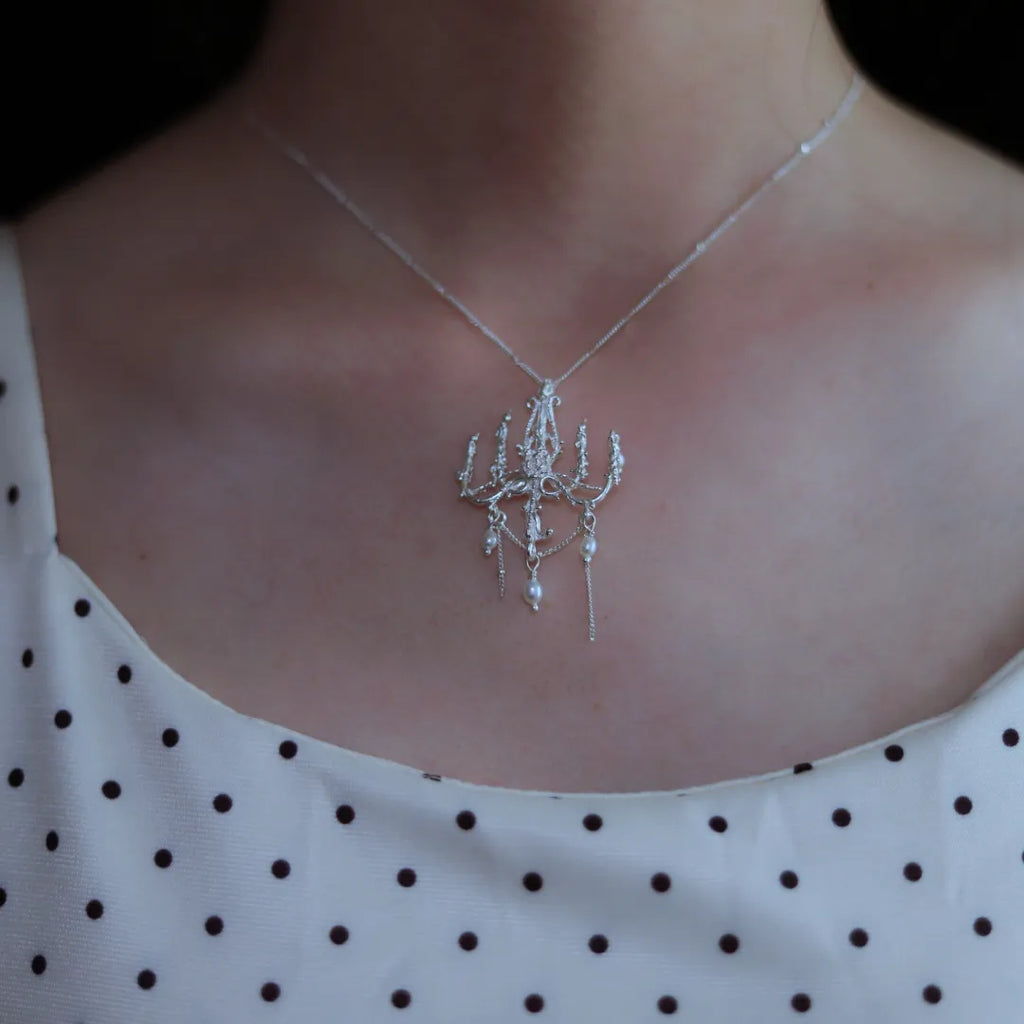 Rose Candlestick Sterling Silver Necklace | US1025BD
