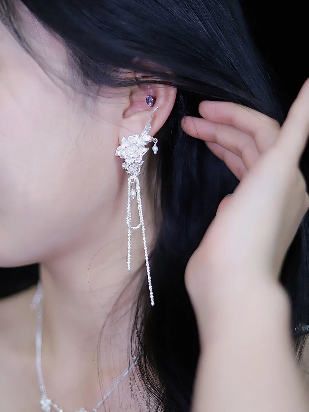Dancing Rose Sterling Silver Earrings | US1009BX
