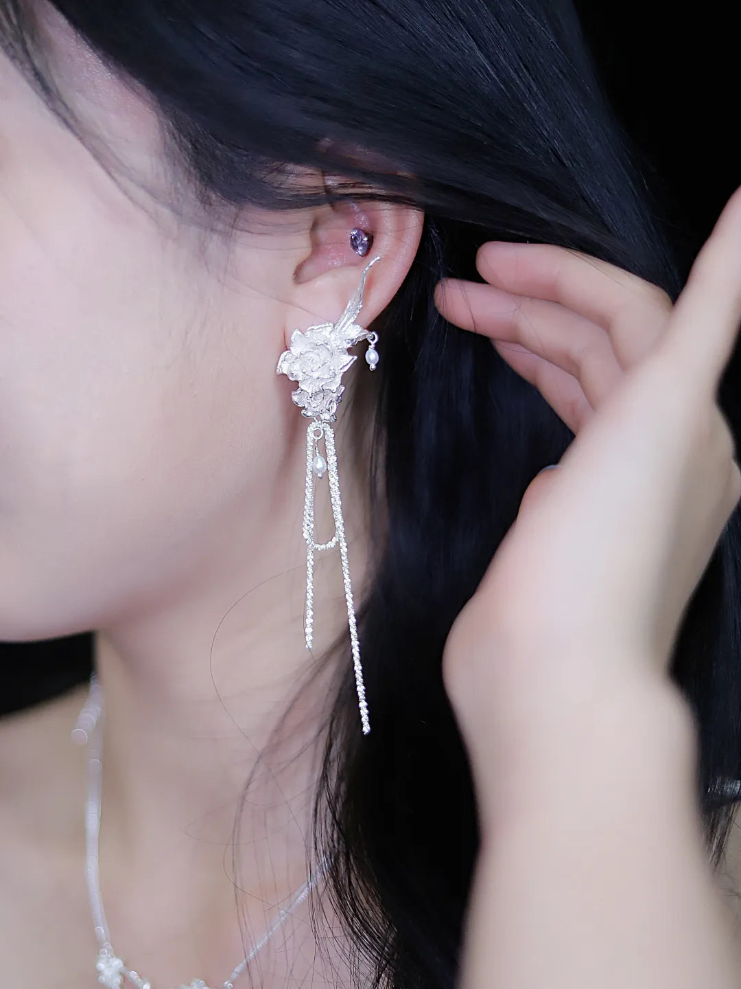 Dancing Rose Sterling Silver Earrings | US1009BX