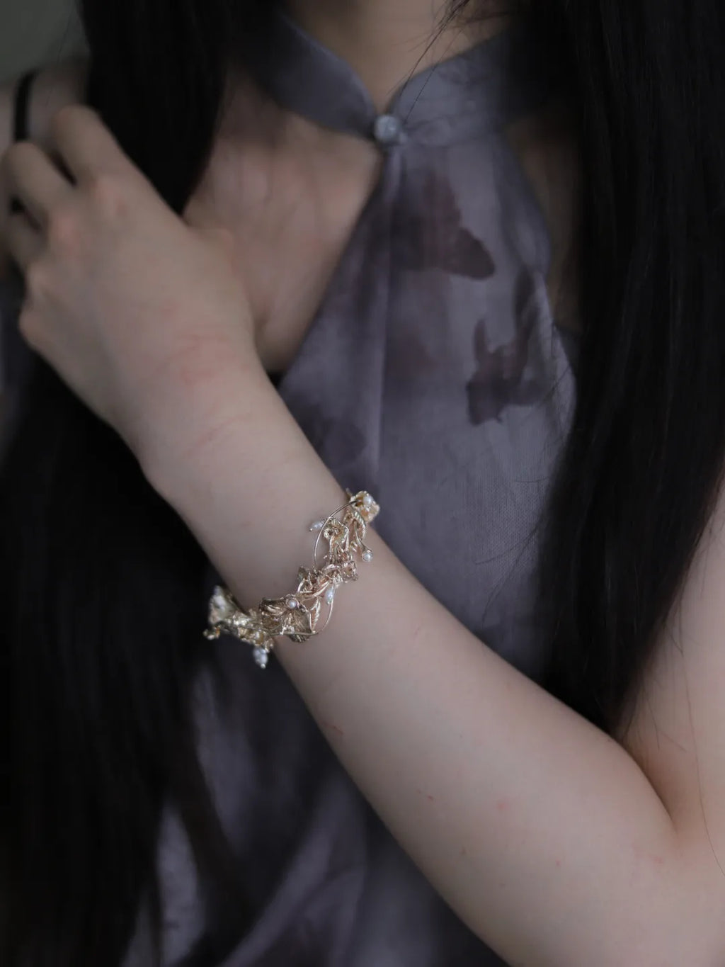 Morning Glory Branch Sterling Silver Bracelet | US1021BF