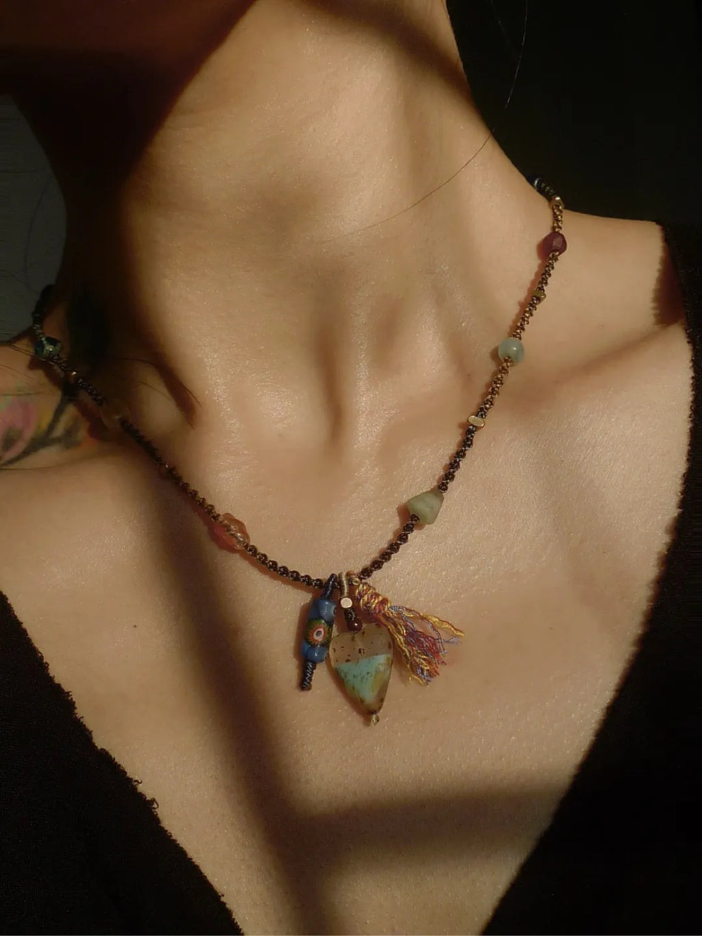 Fallen Star Ancient Bead Glass Necklace | GL44FP - Lumivault