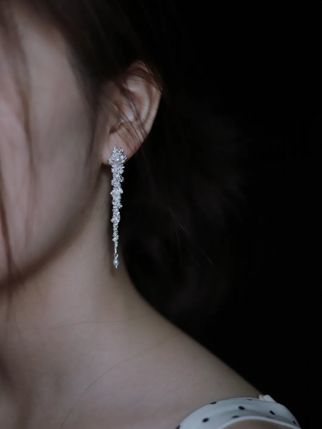 Long Cluster Flower Pearl Sterling Silver Earrings | US1006ZW - Lumivault