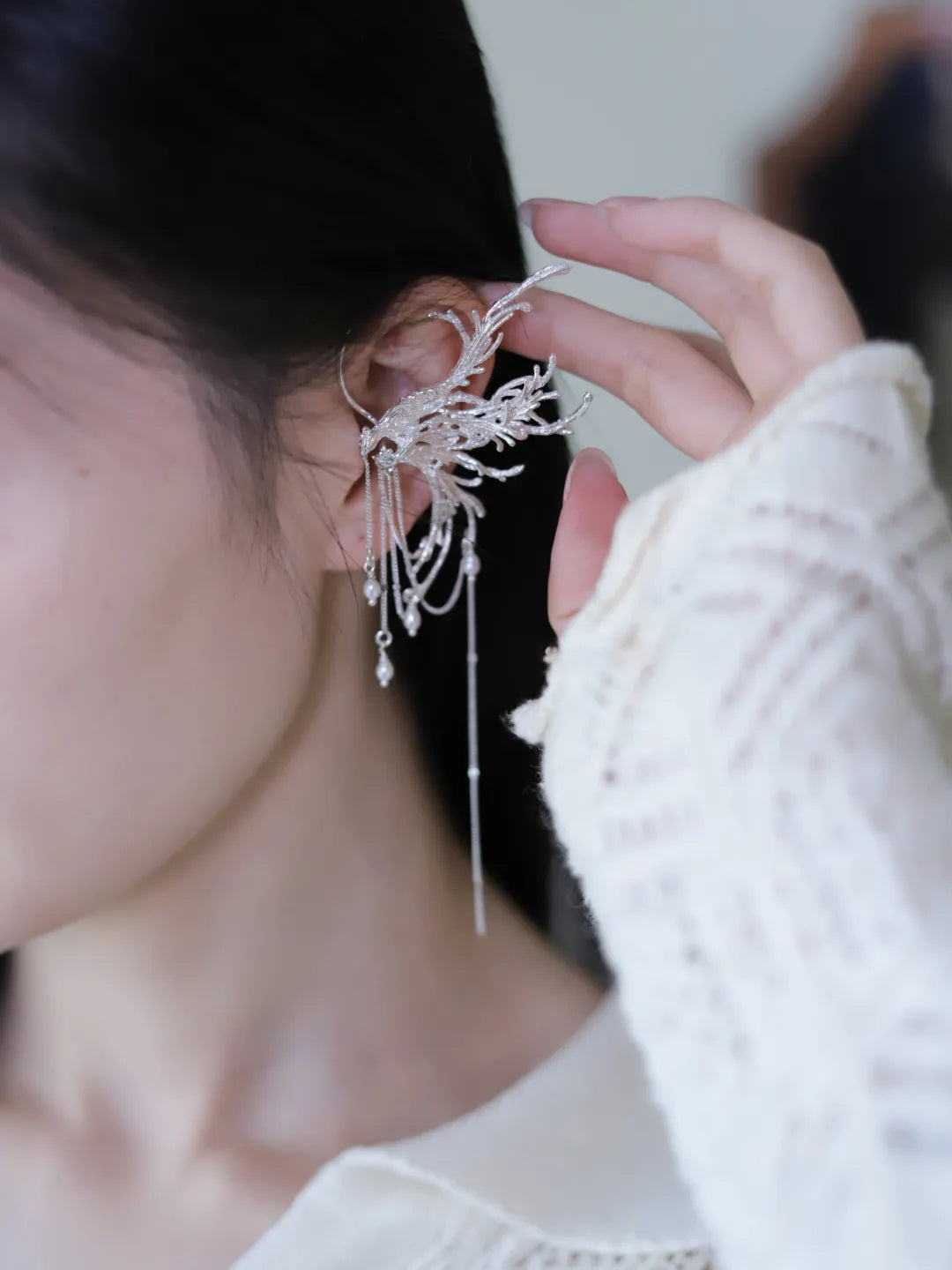 Qi Luan Bird Sterling Silver Ear Cuffs | US1028DE