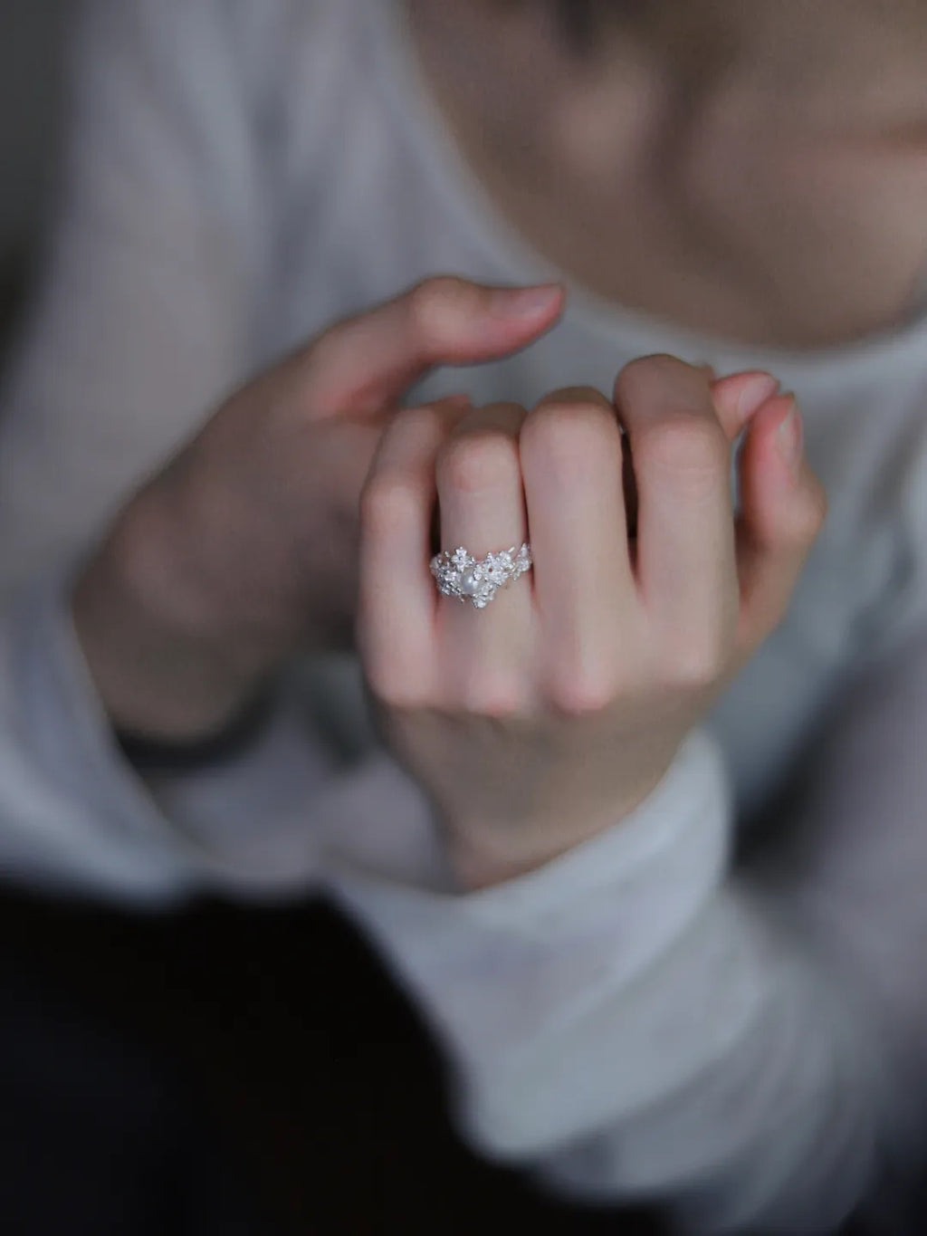 Long Cluster Flower Sterling Silver Ring | US1011DY