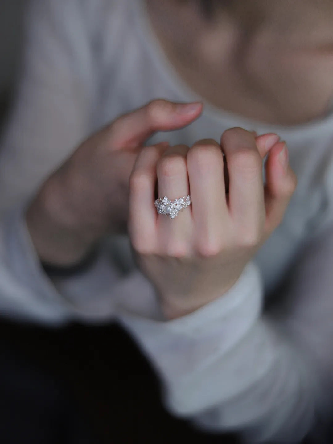 Long Cluster Flower Sterling Silver Ring | US1011DY