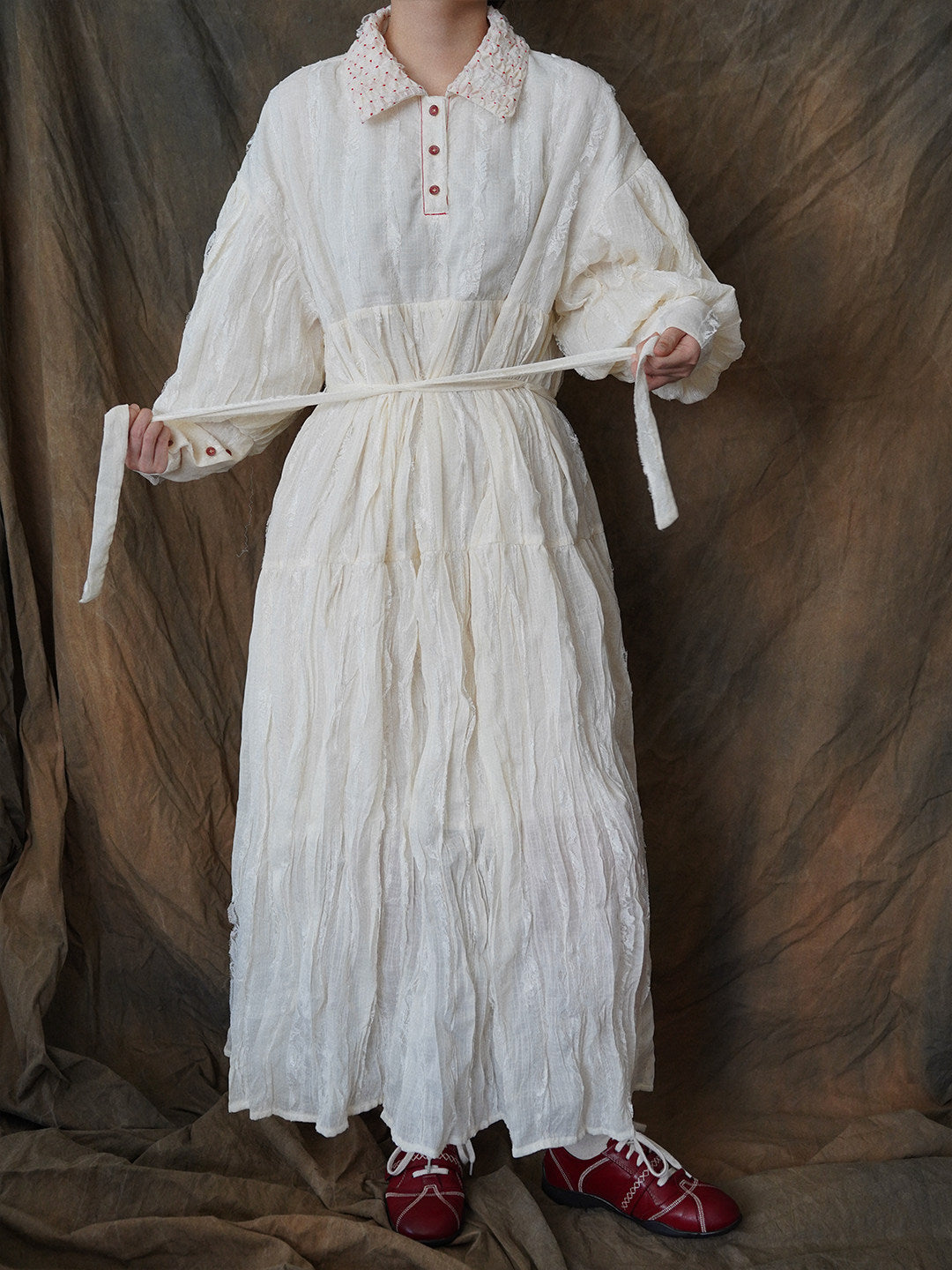 Textured Ivory Tie Dress | RL01JN