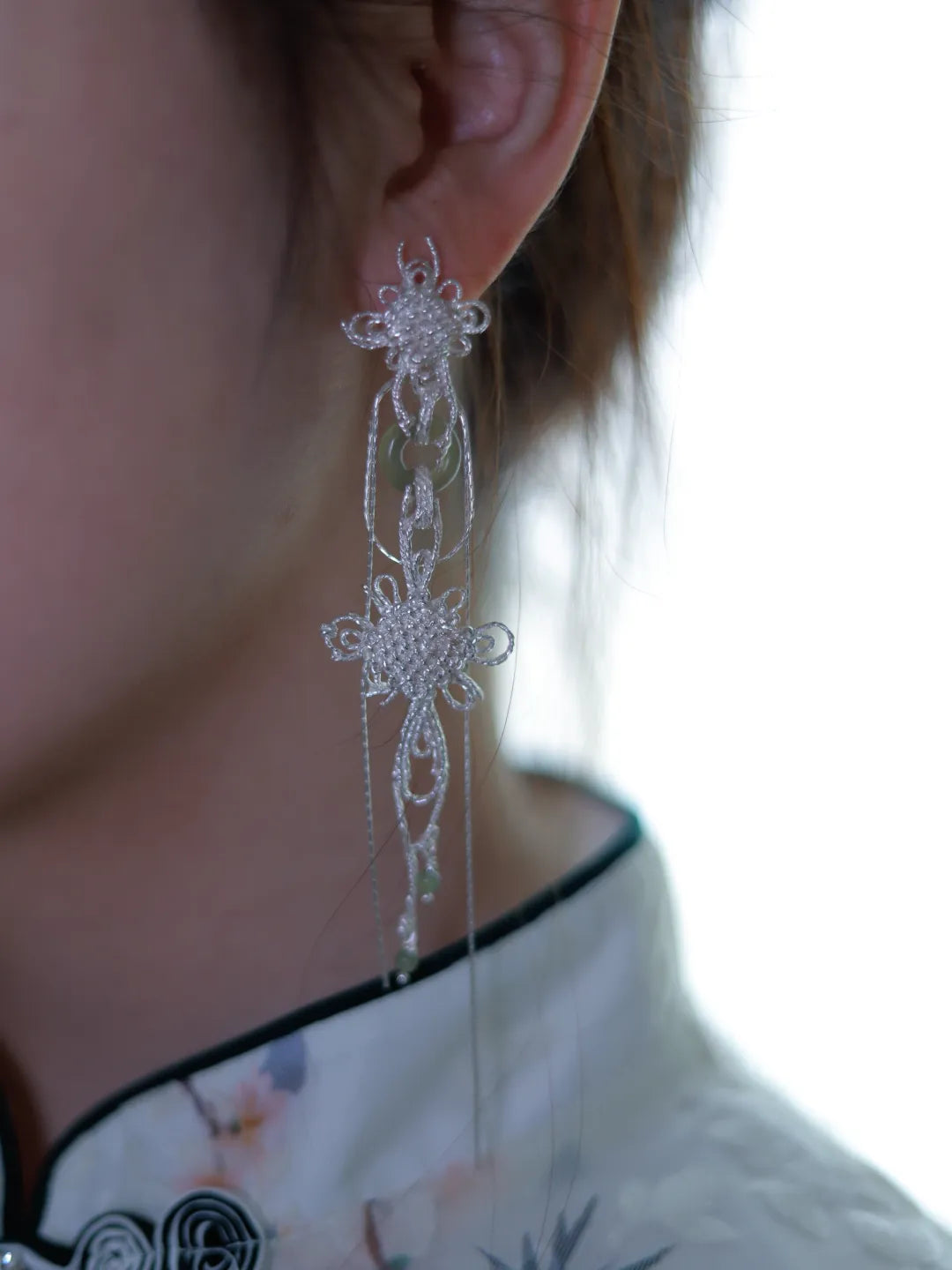 Jade Knot Flower Cluster Sterling Silver Earrings | US1008ZD