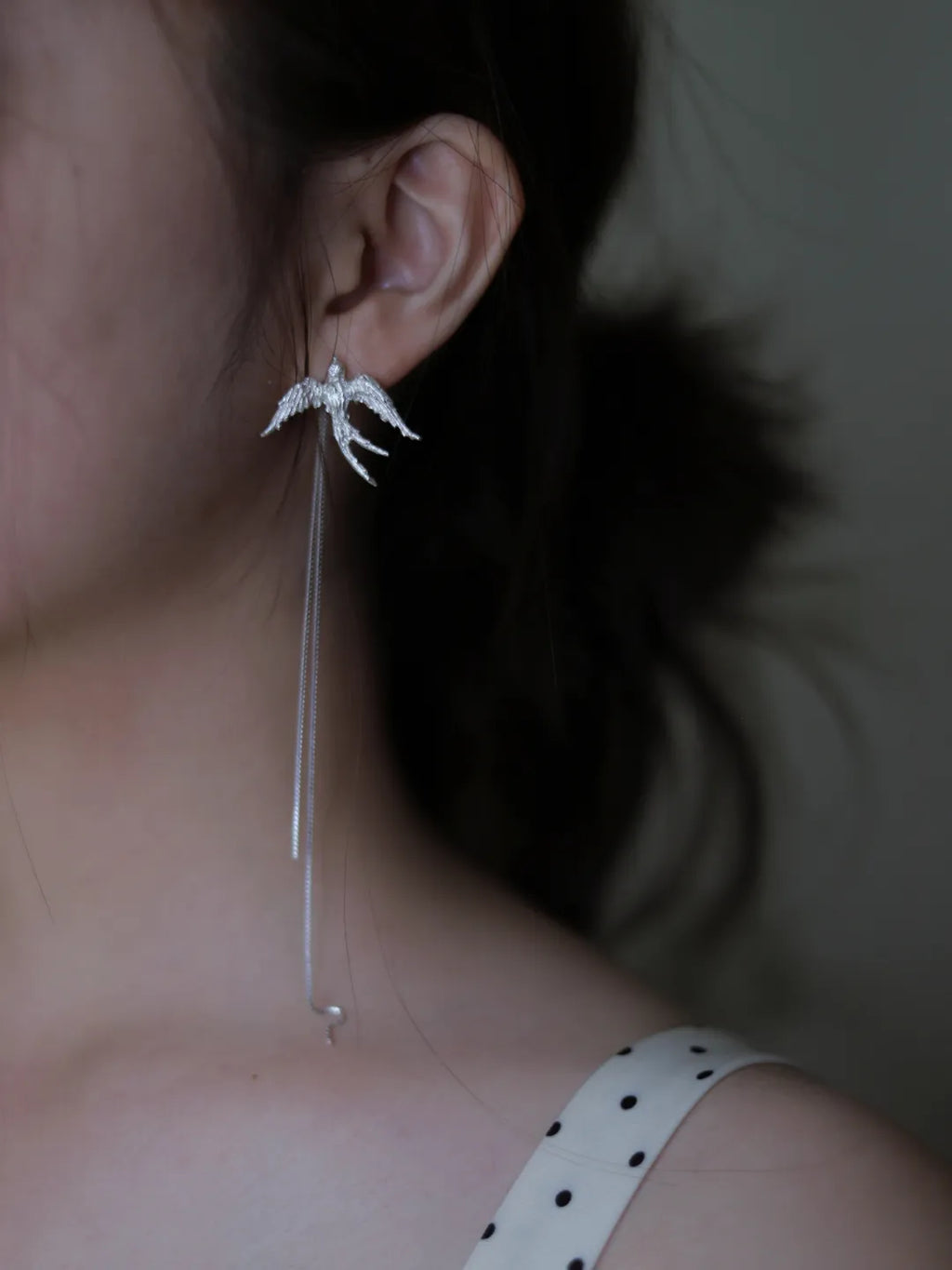 Paired Swallow Tassel Sterling Silver Earrings | US1014DW