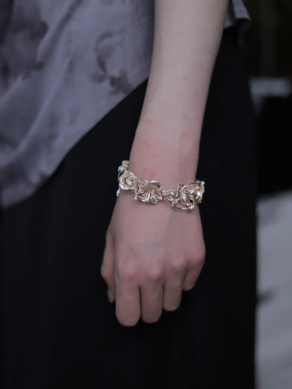 Morning Glory Branch Sterling Silver Bracelet | US1021BF