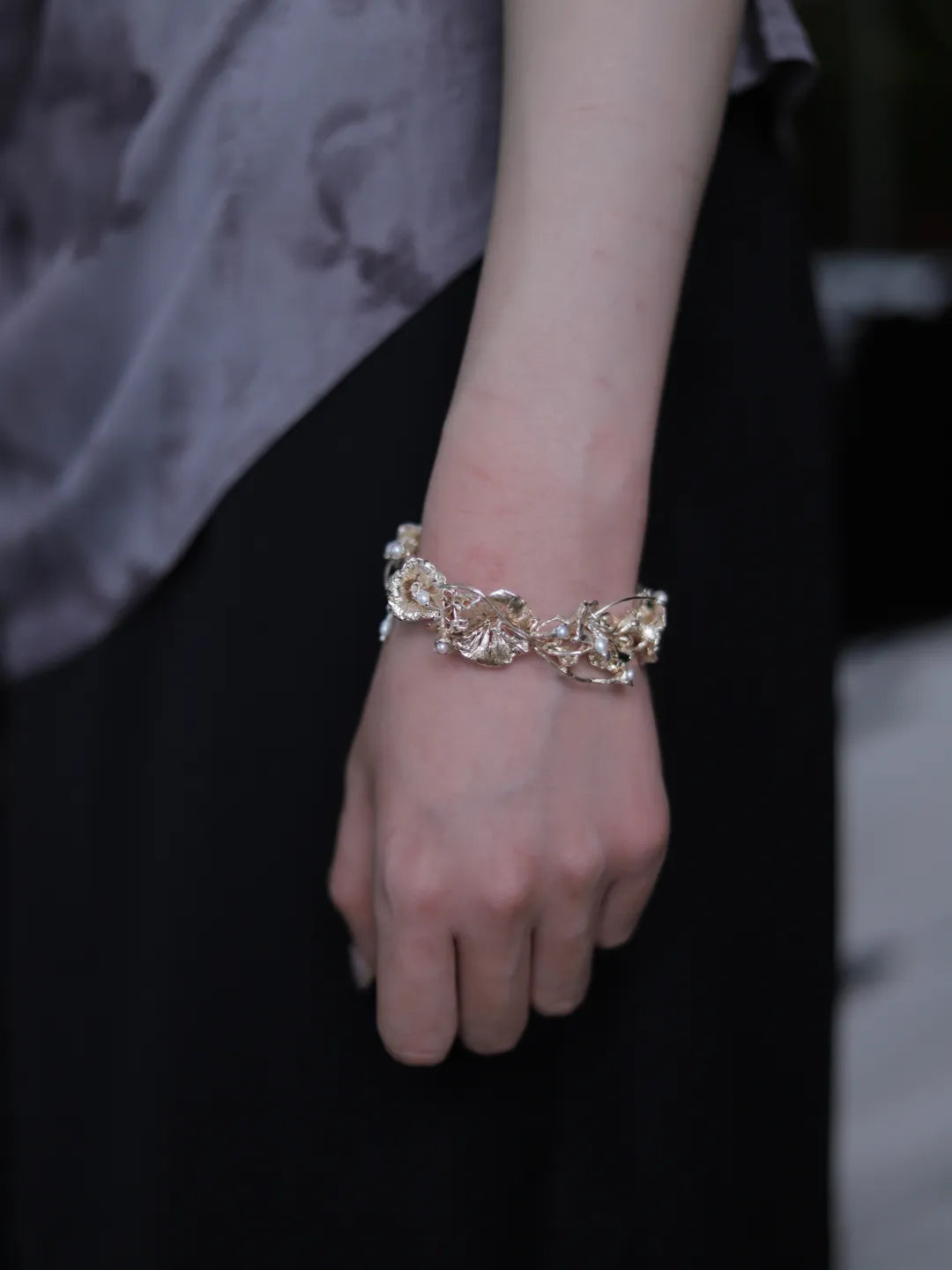 Morning Glory Branch Sterling Silver Bracelet | US1021BF