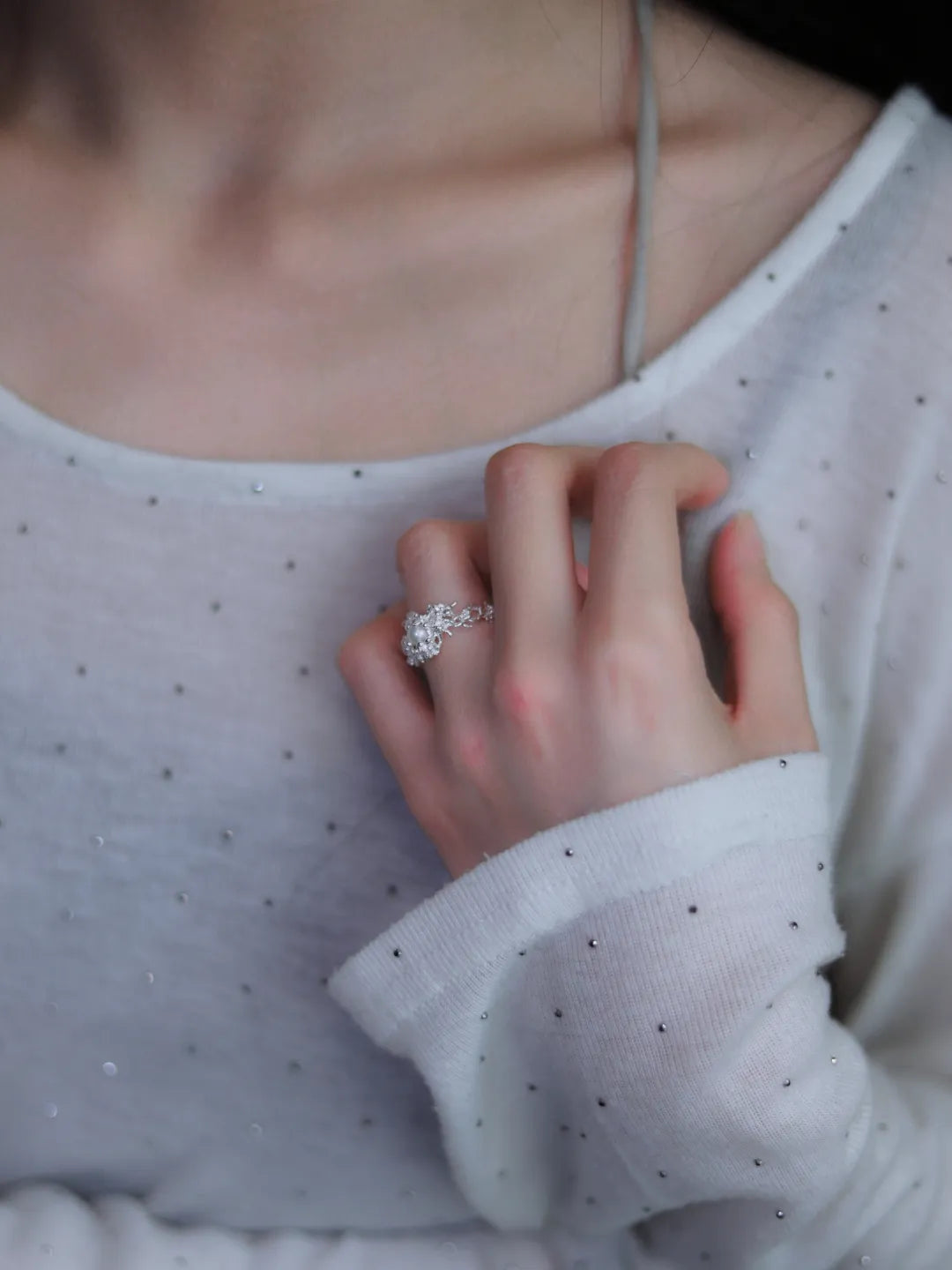 Long Cluster Flower Sterling Silver Ring | US1011DY