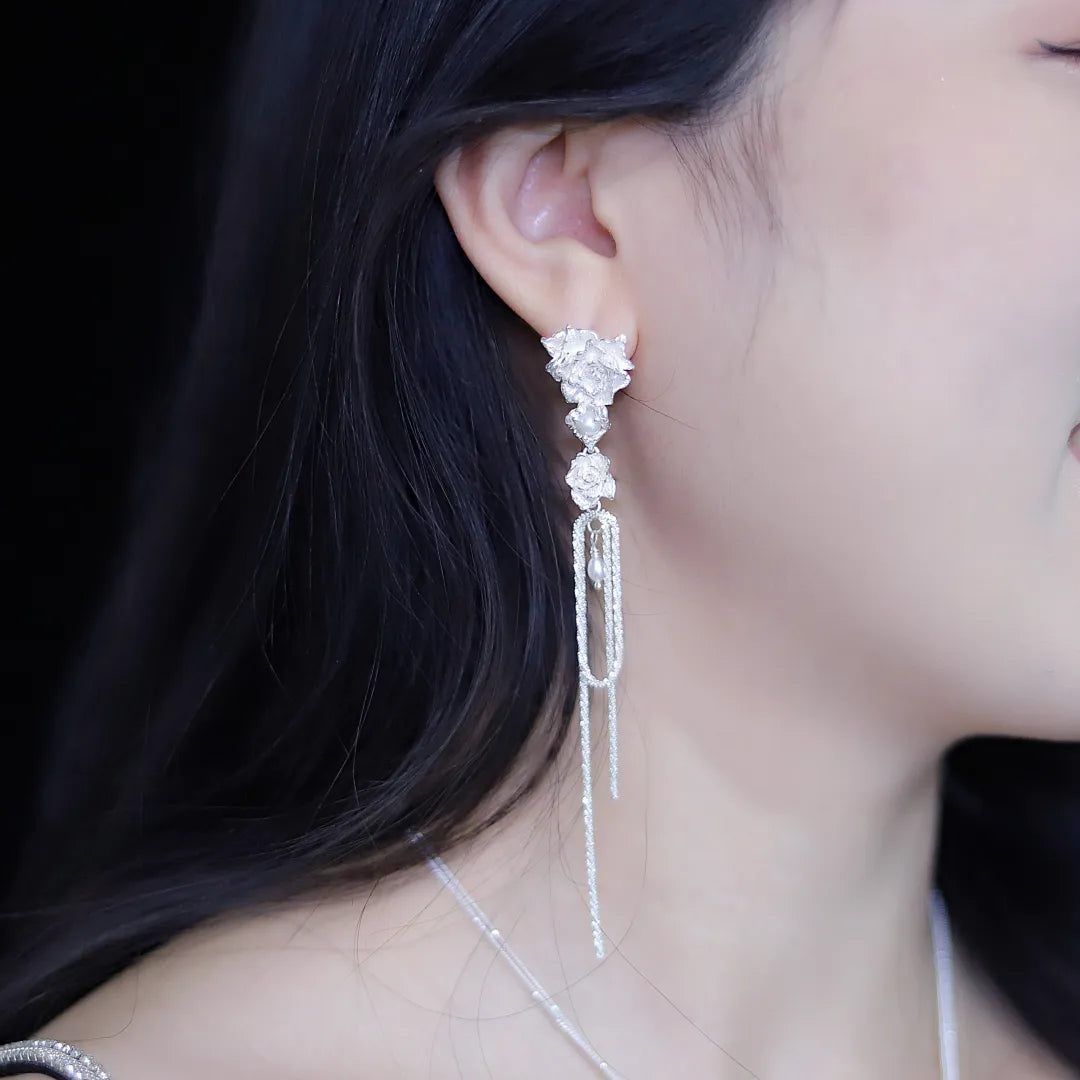 Dancing Rose Sterling Silver Earrings | US1009BX