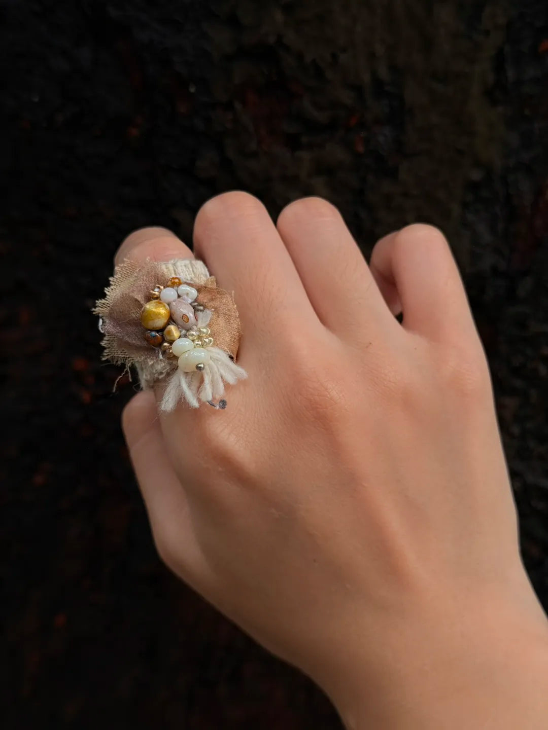 Vintage Embroidered Textile Ring | GL48HQ - Lumivault