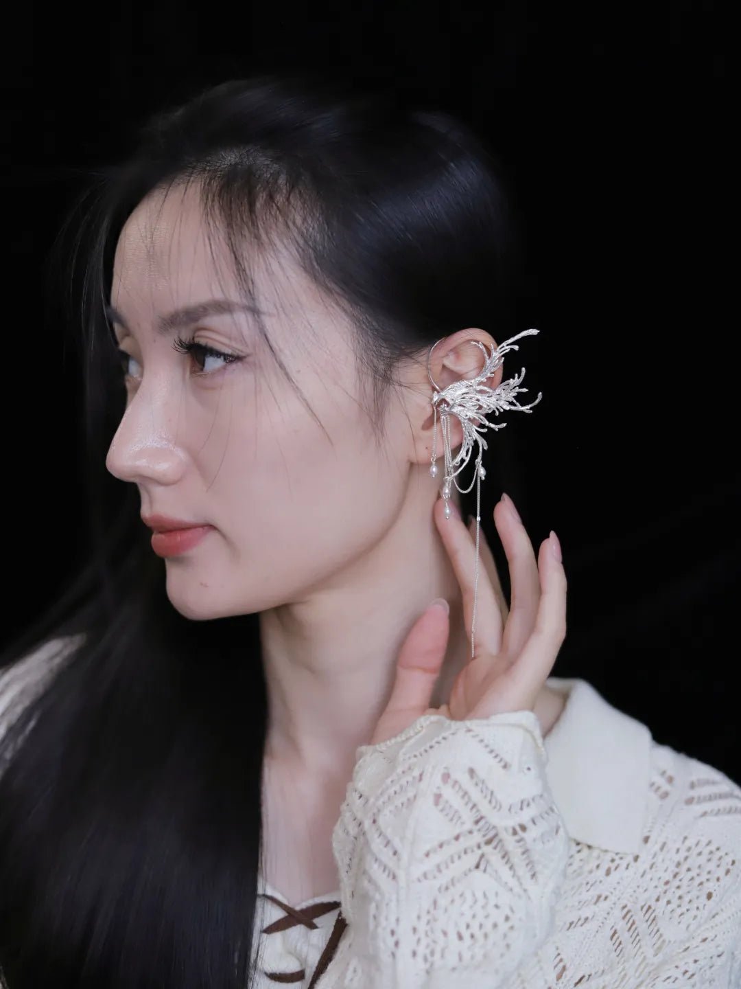 Qi Luan Bird Sterling Silver Ear Cuffs | US1028DE