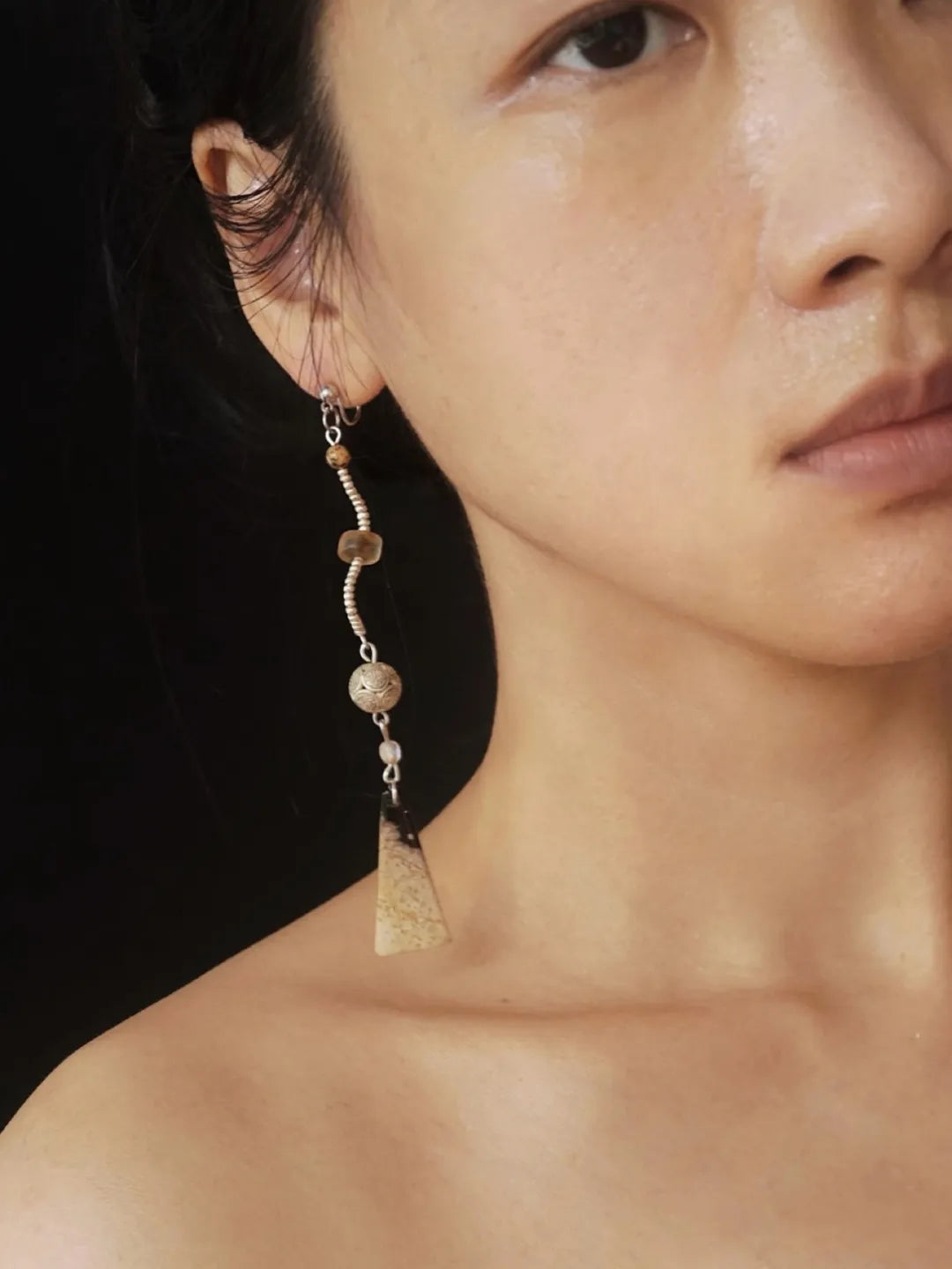 Silver Thread Petrified Wood Earrings | GL31BR - Lumivault