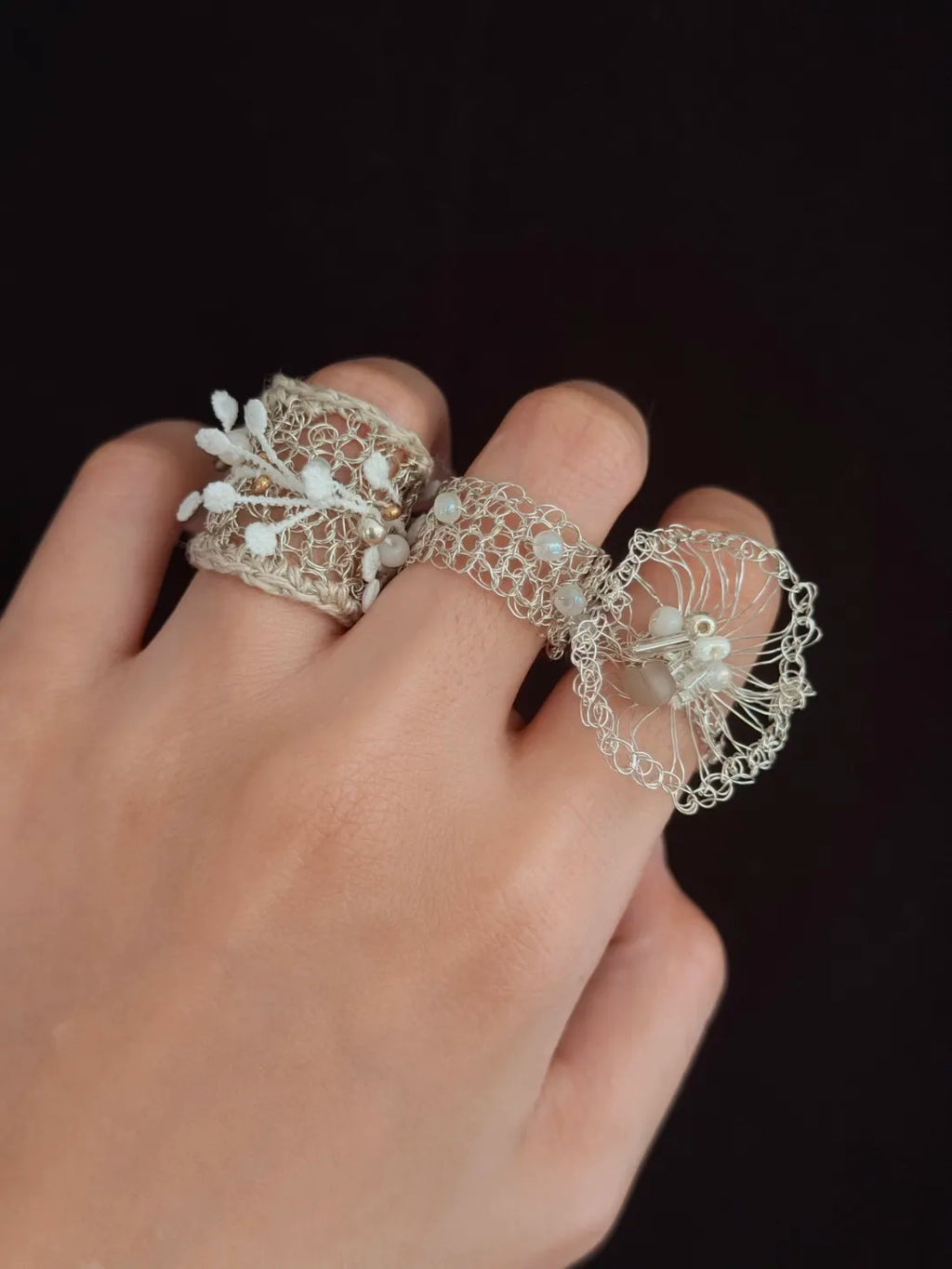Openwork Silk and Silver Wire Ring | GL10CL - Lumivault