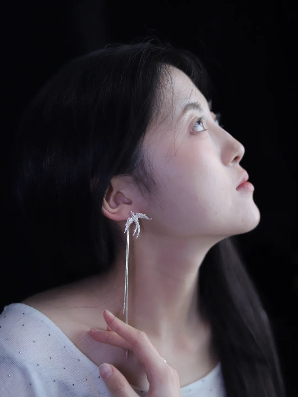 Paired Swallow Tassel Sterling Silver Earrings | US1014DW