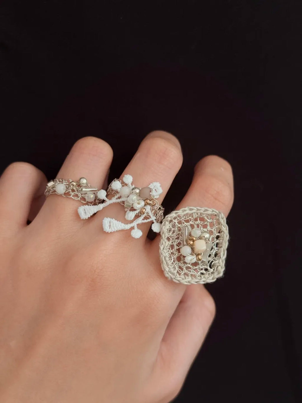 Openwork Silk and Silver Wire Ring | GL10CL - Lumivault