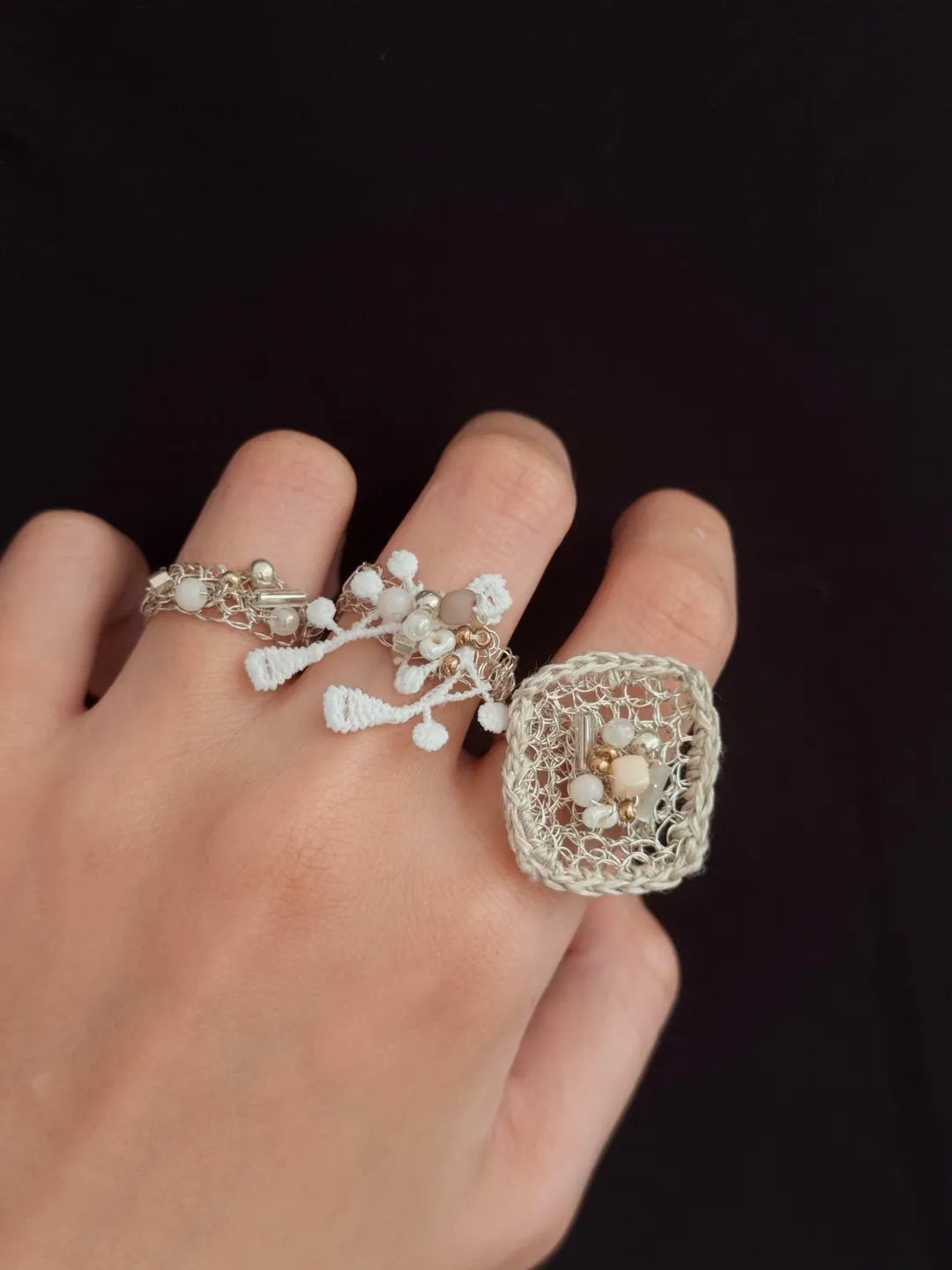 Openwork Silk and Silver Wire Ring | GL10CL - Lumivault