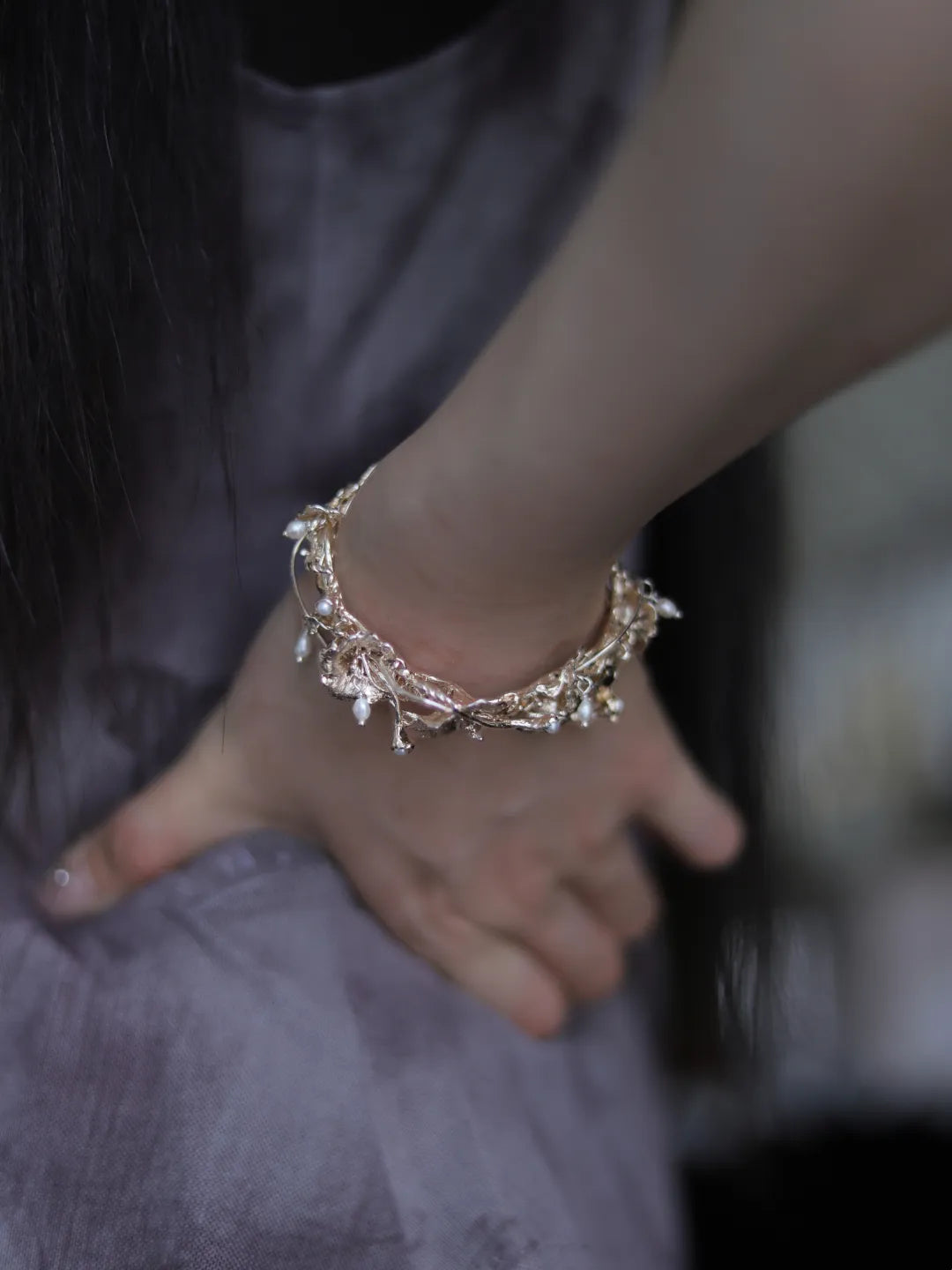 Morning Glory Branch Sterling Silver Bracelet | US1021BF