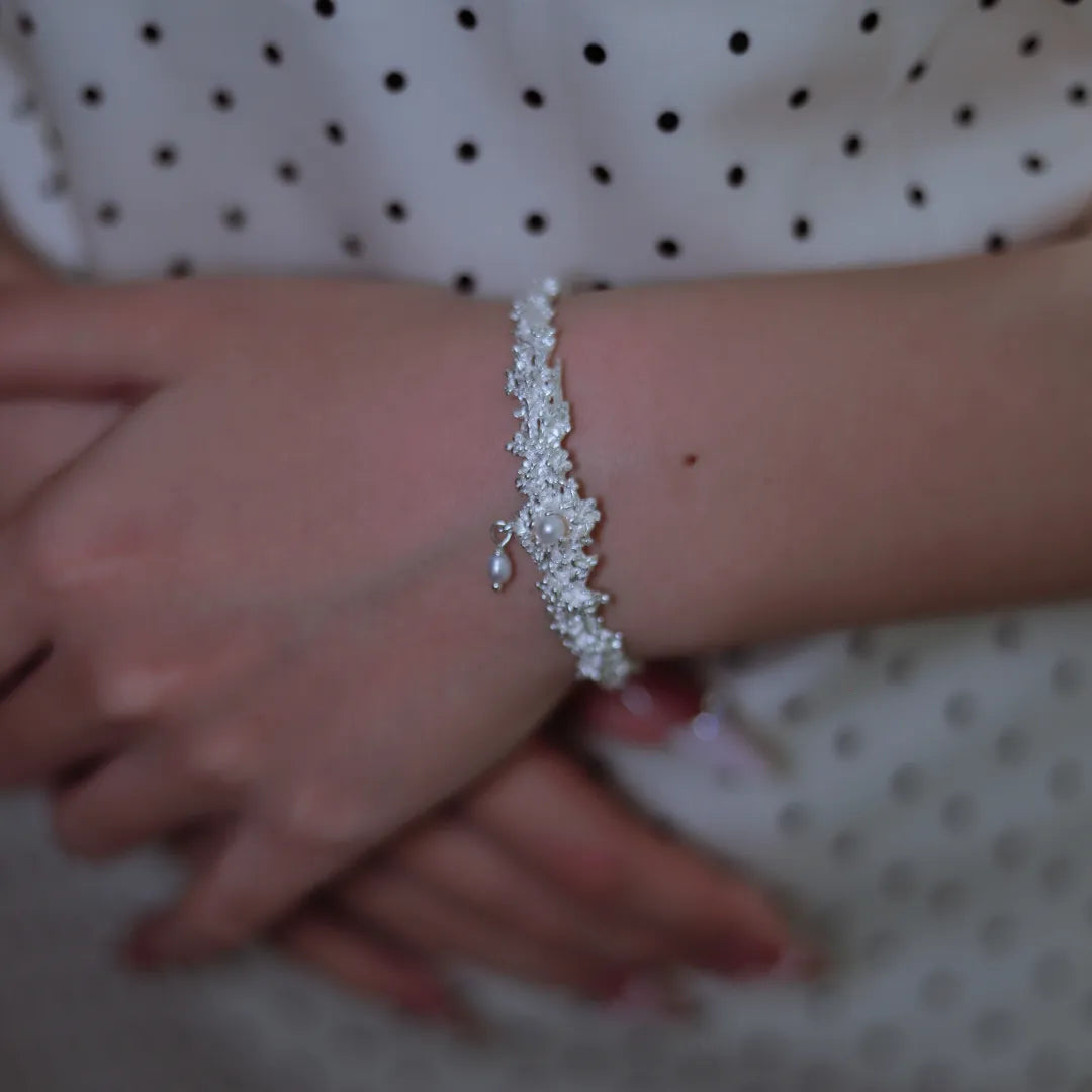 Long Cluster Flower Sterling Silver Bracelet | US1017EL