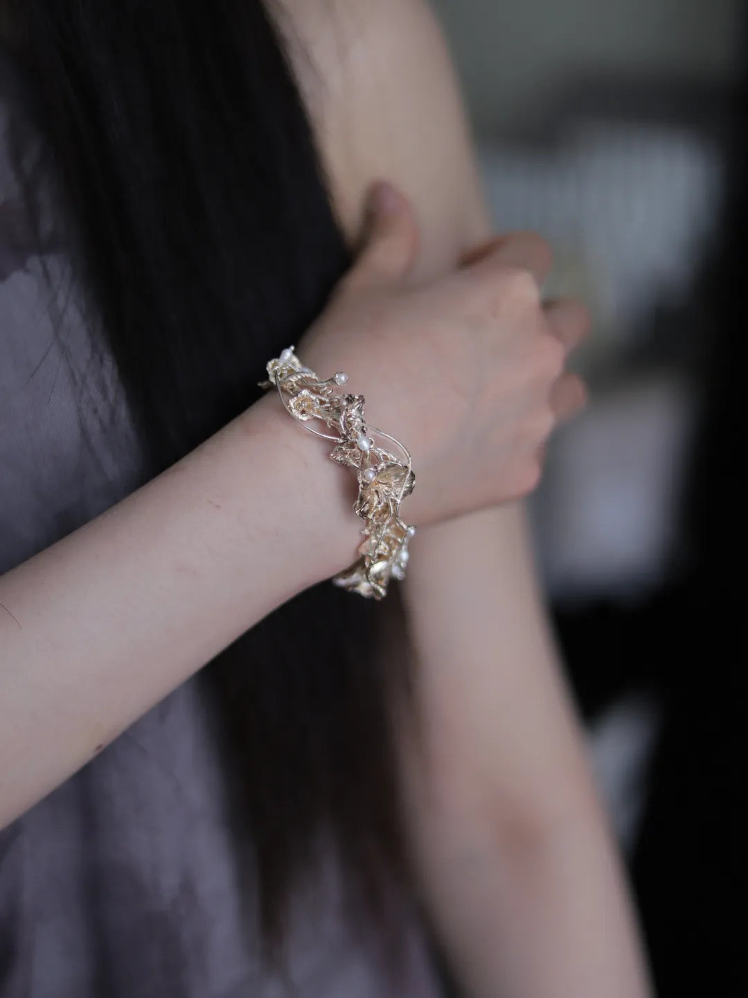 Morning Glory Branch Sterling Silver Bracelet | US1021BF