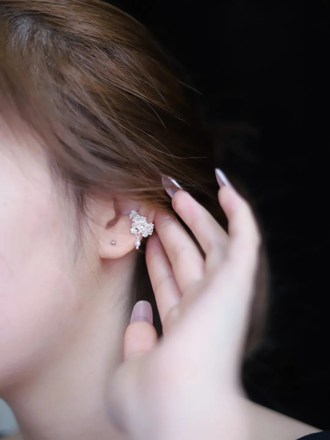 Long Cluster Flower Pearl Sterling Silver Earrings | US1006ZW - Lumivault