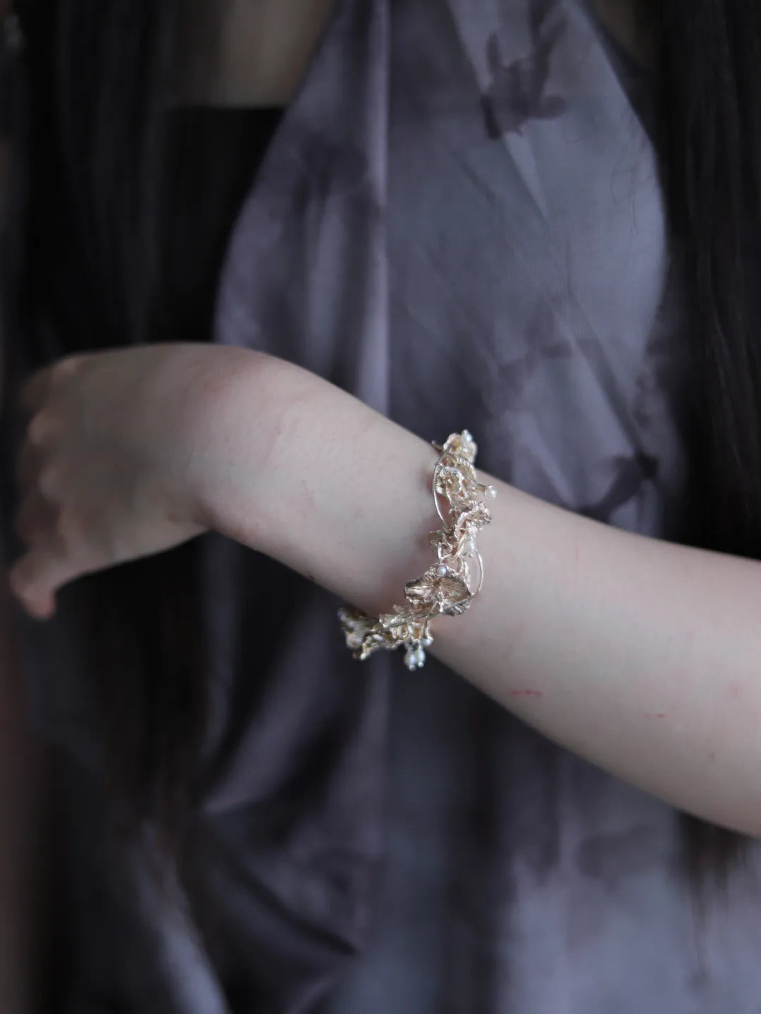 Morning Glory Branch Sterling Silver Bracelet | US1021BF