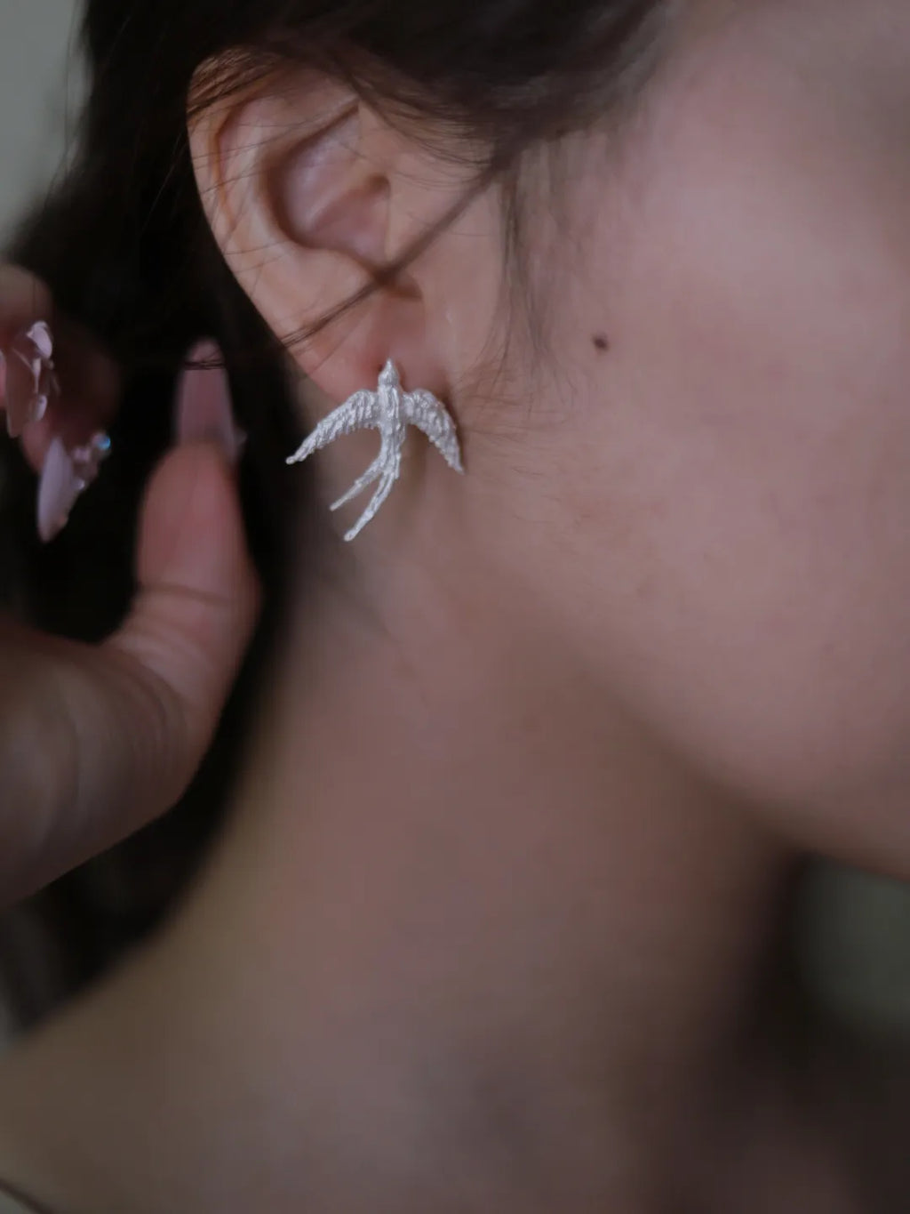 Paired Swallow Tassel Sterling Silver Earrings | US1014DW