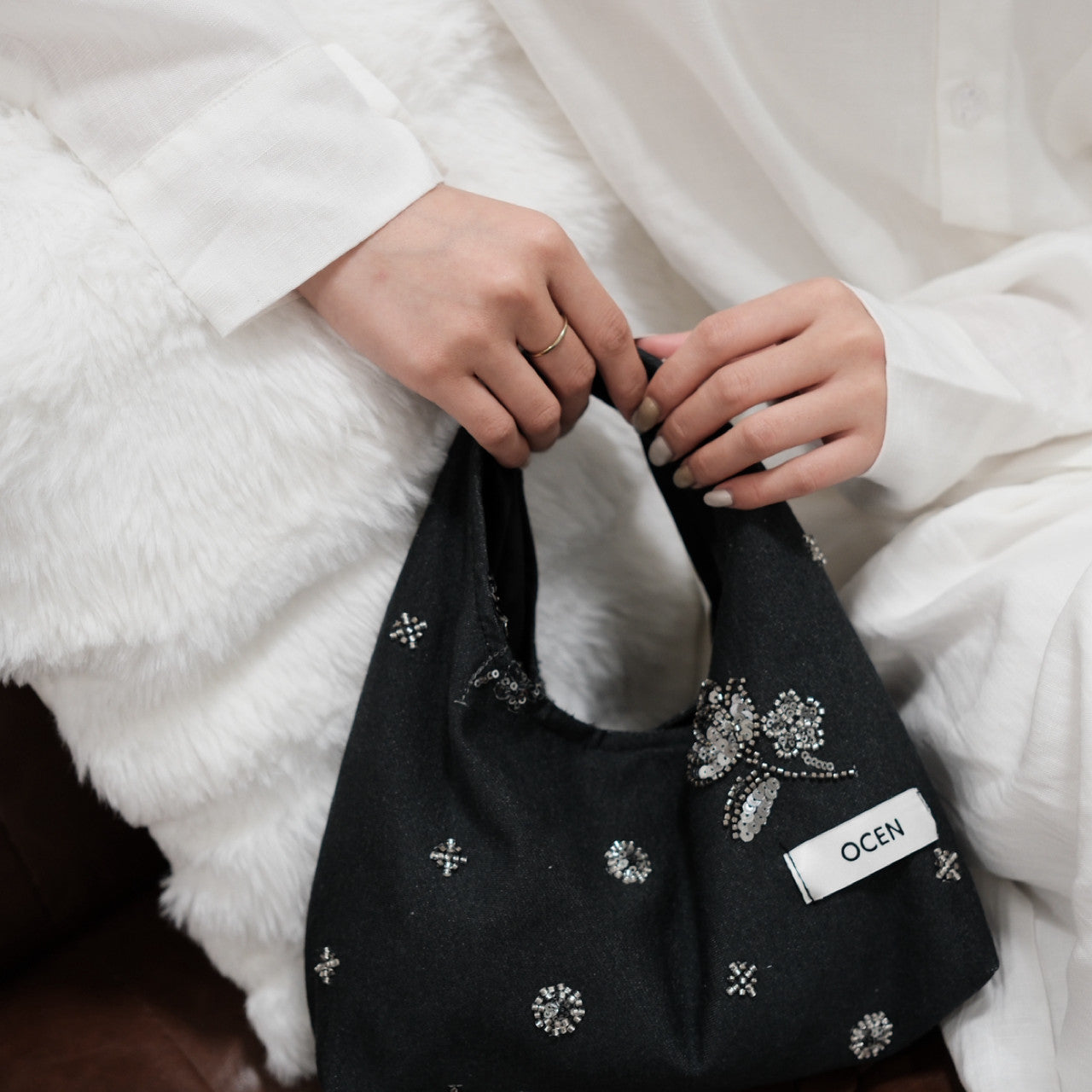 Ash Grey Beaded Hobo Clutch - Lumivault