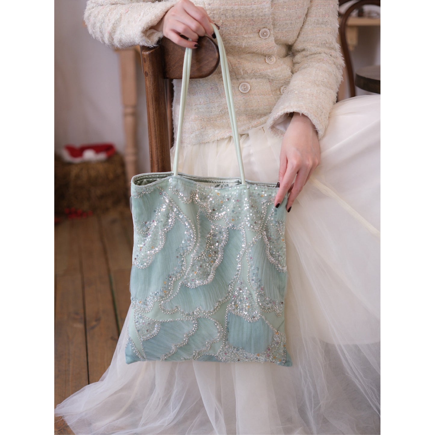 Seafoam Wave Beaded Shoulder Bag - Lumivault