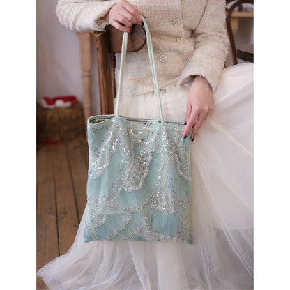 Seafoam Wave Beaded Shoulder Bag - Lumivault
