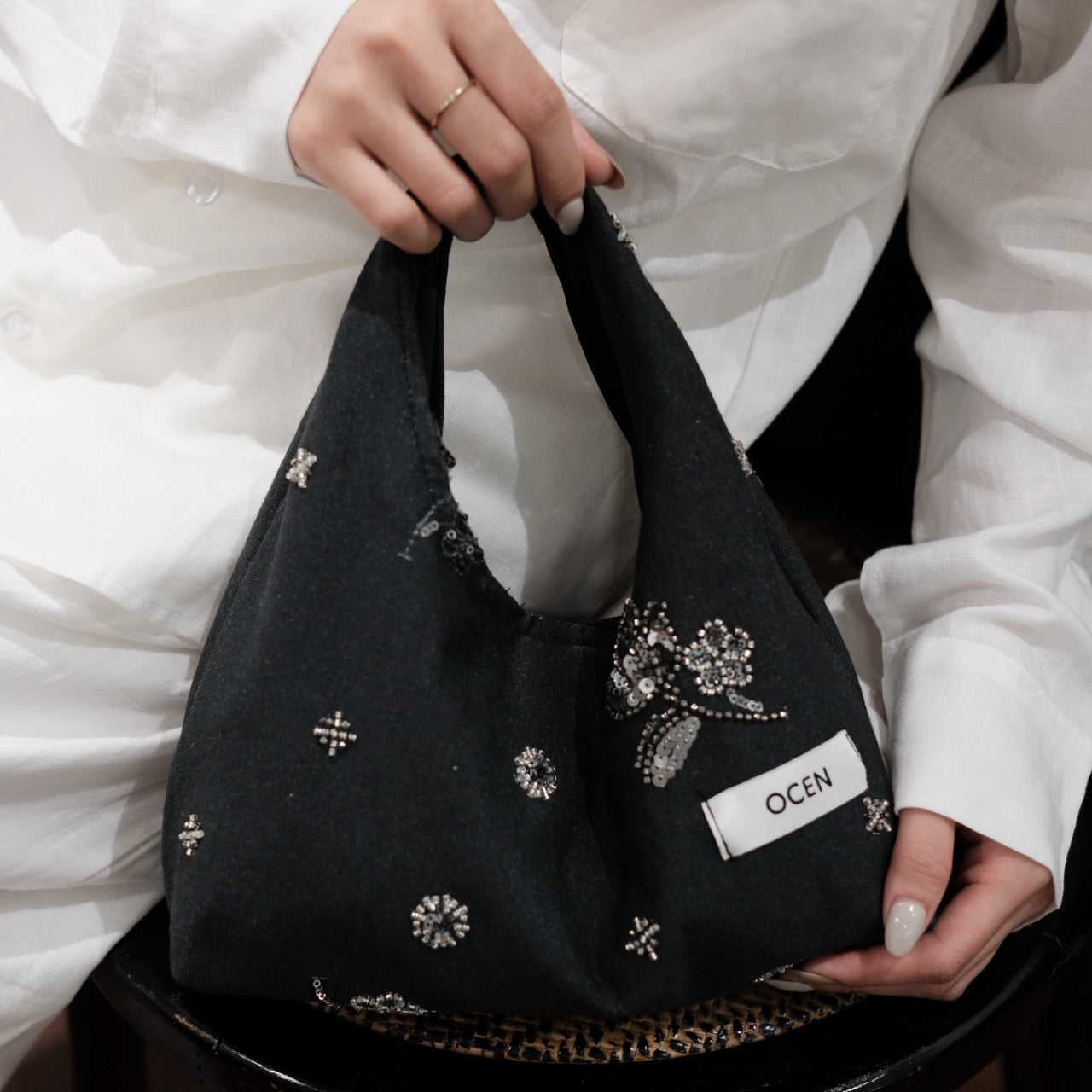 Ash Grey Beaded Hobo Clutch - Lumivault