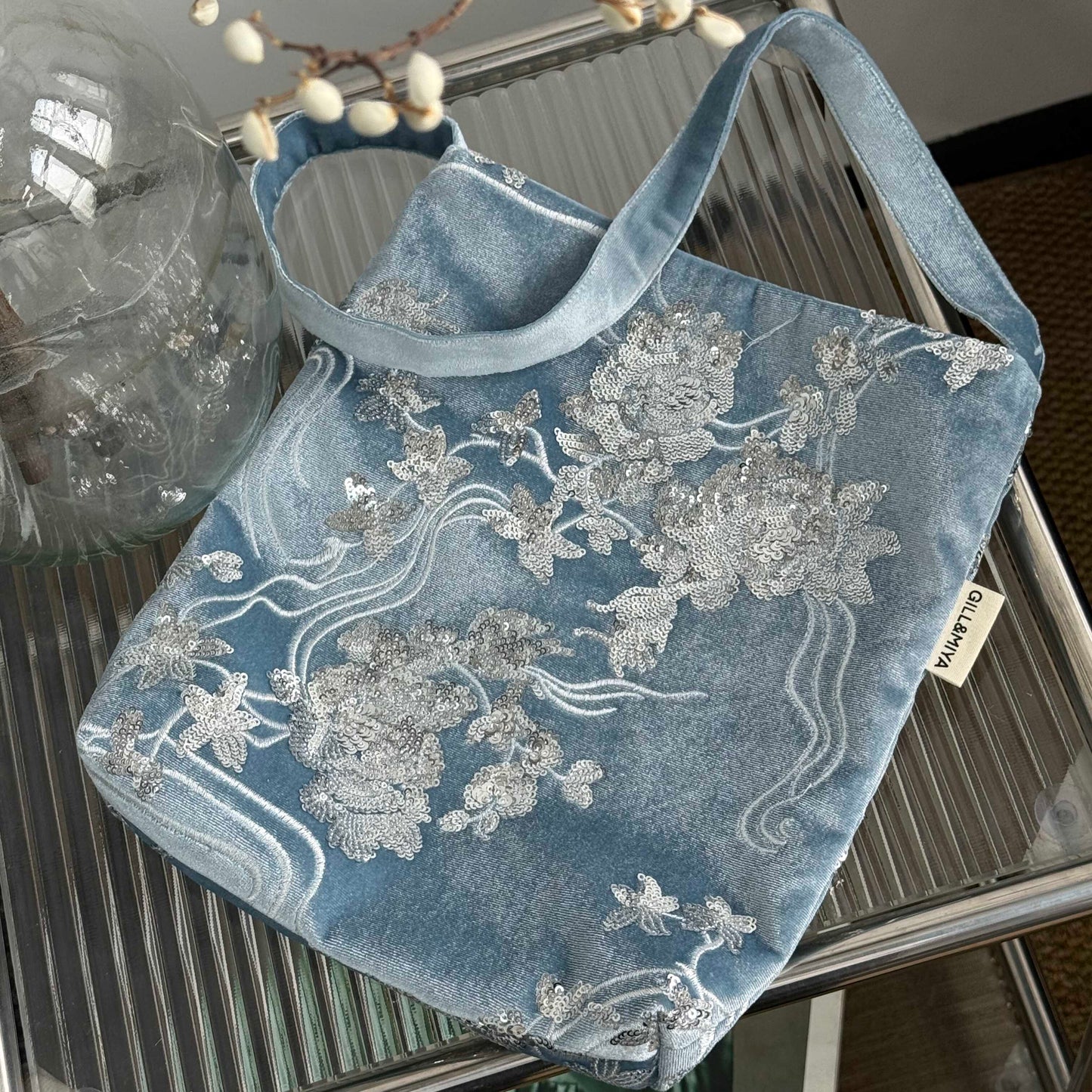 Elegant Sequin Velvet Floral Bag - Lumivault