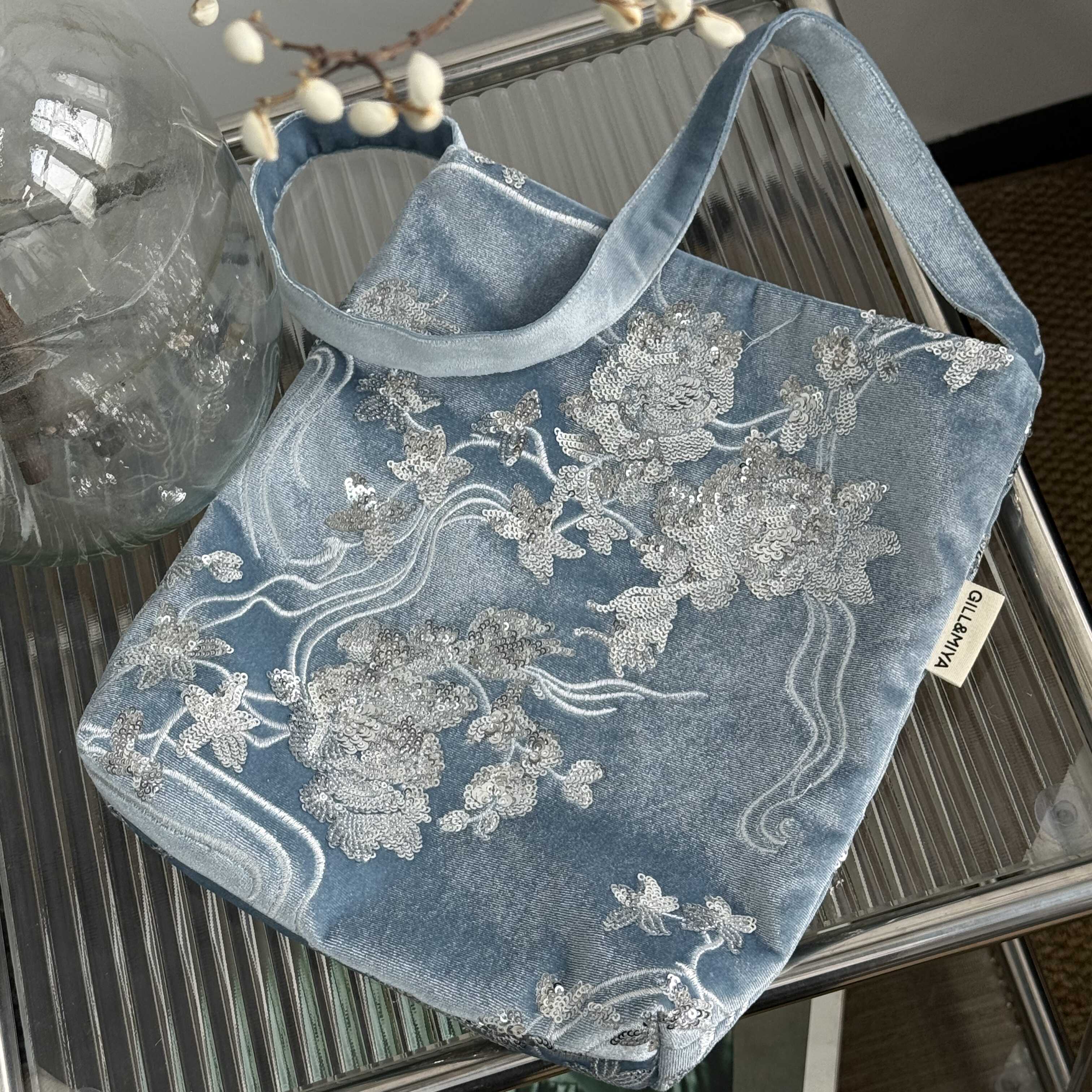 Elegant Sequin Velvet Floral Bag - Lumivault