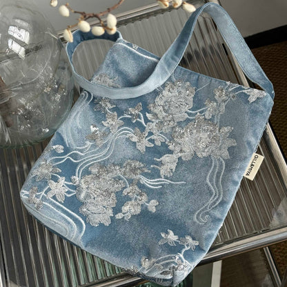 Elegant Sequin Velvet Floral Bag - Lumivault