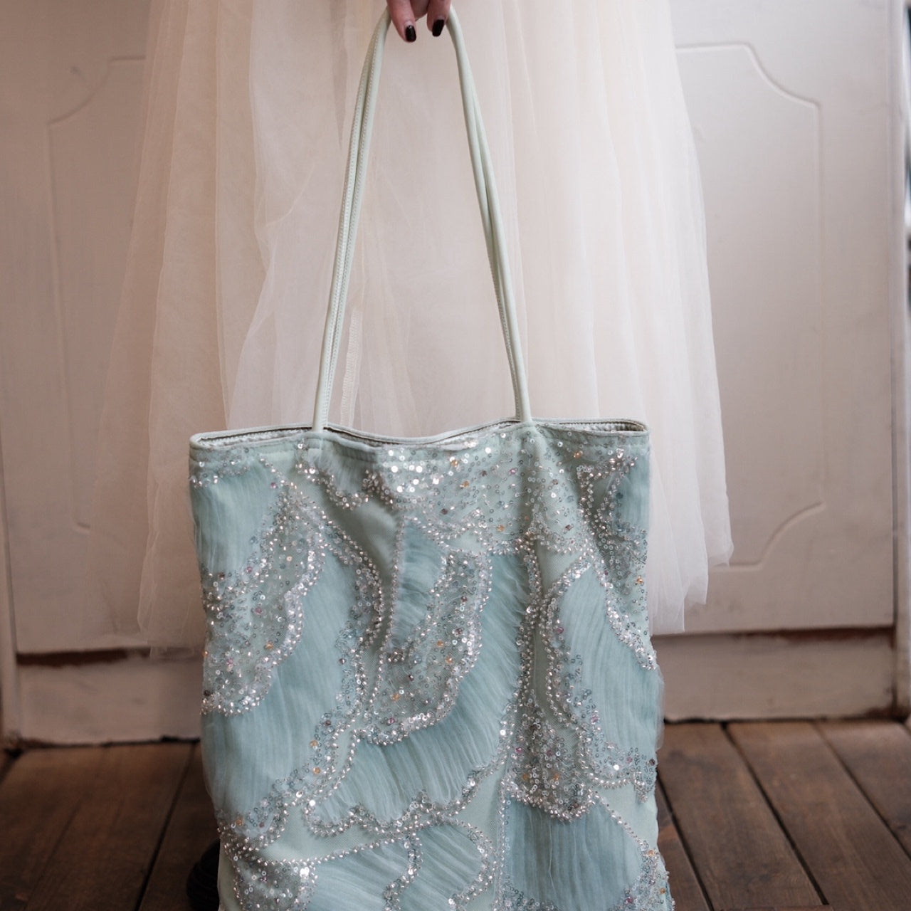 Seafoam Wave Beaded Shoulder Bag - Lumivault