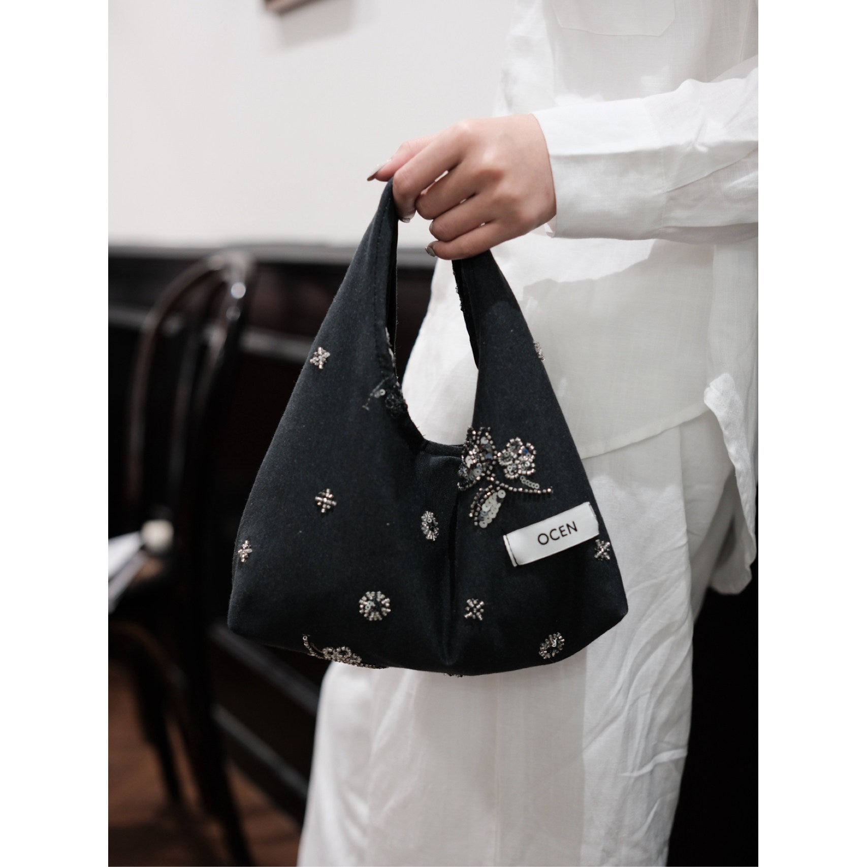 Ash Grey Beaded Hobo Clutch - Lumivault