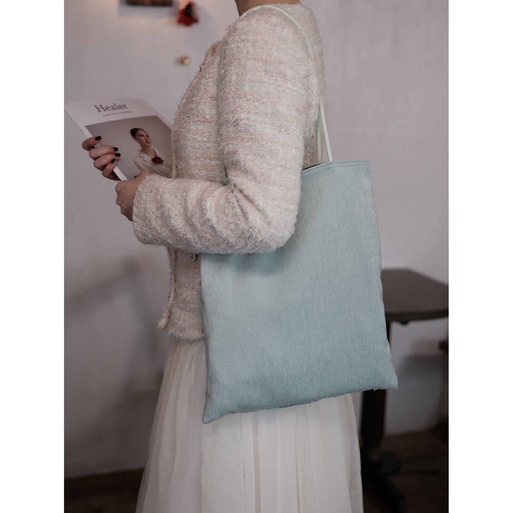 Seafoam Wave Beaded Shoulder Bag - Lumivault