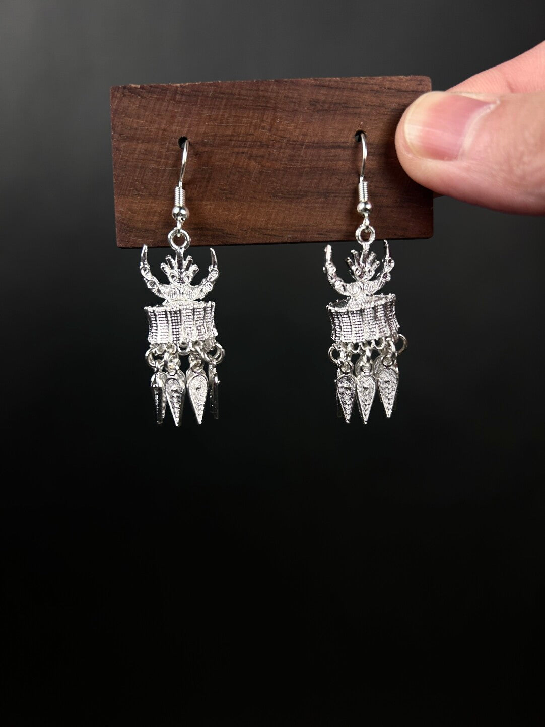 Short Horn Hat Ethnic Style Drop Earrings,Lumivault.